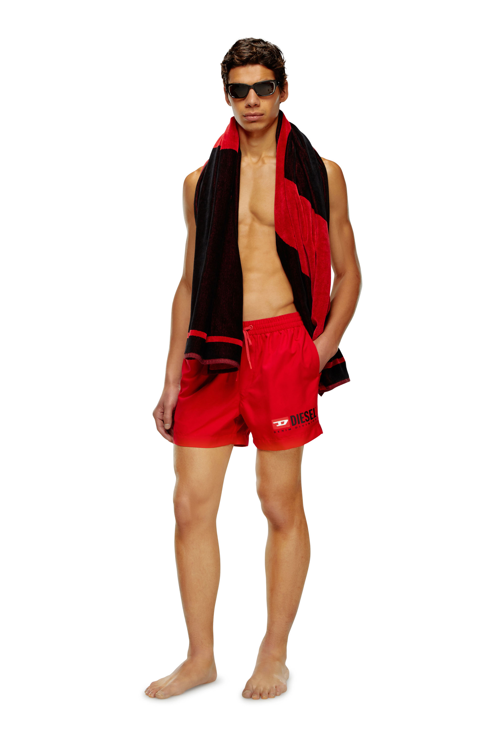 Diesel - BMBX-KEN-37, Man Mid-length swim shorts with logo print in Red - Image 1