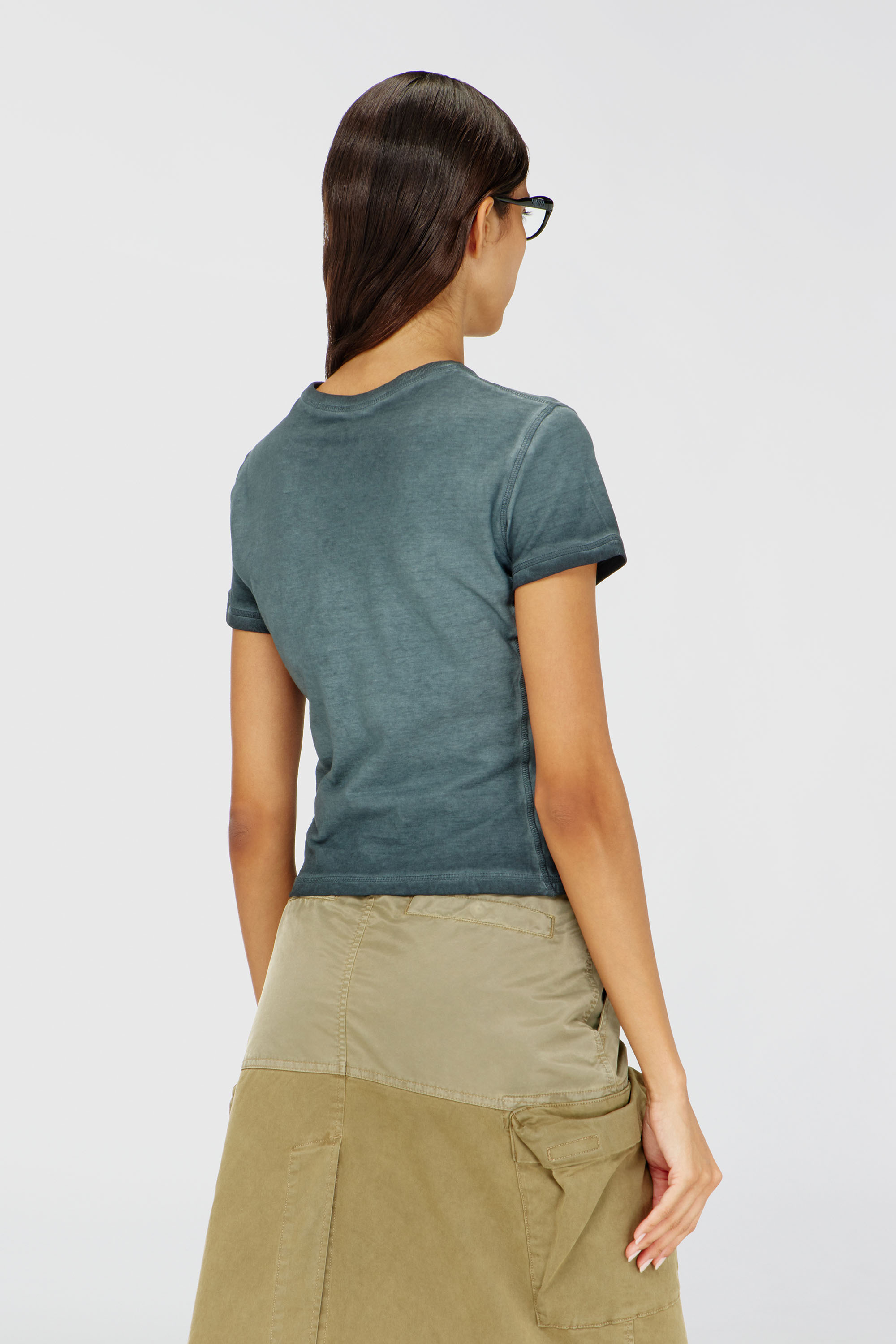 Diesel - T-UNCUTY-WAF, Woman's T-shirt with patches and microwaffle sides in Dark Green - 4