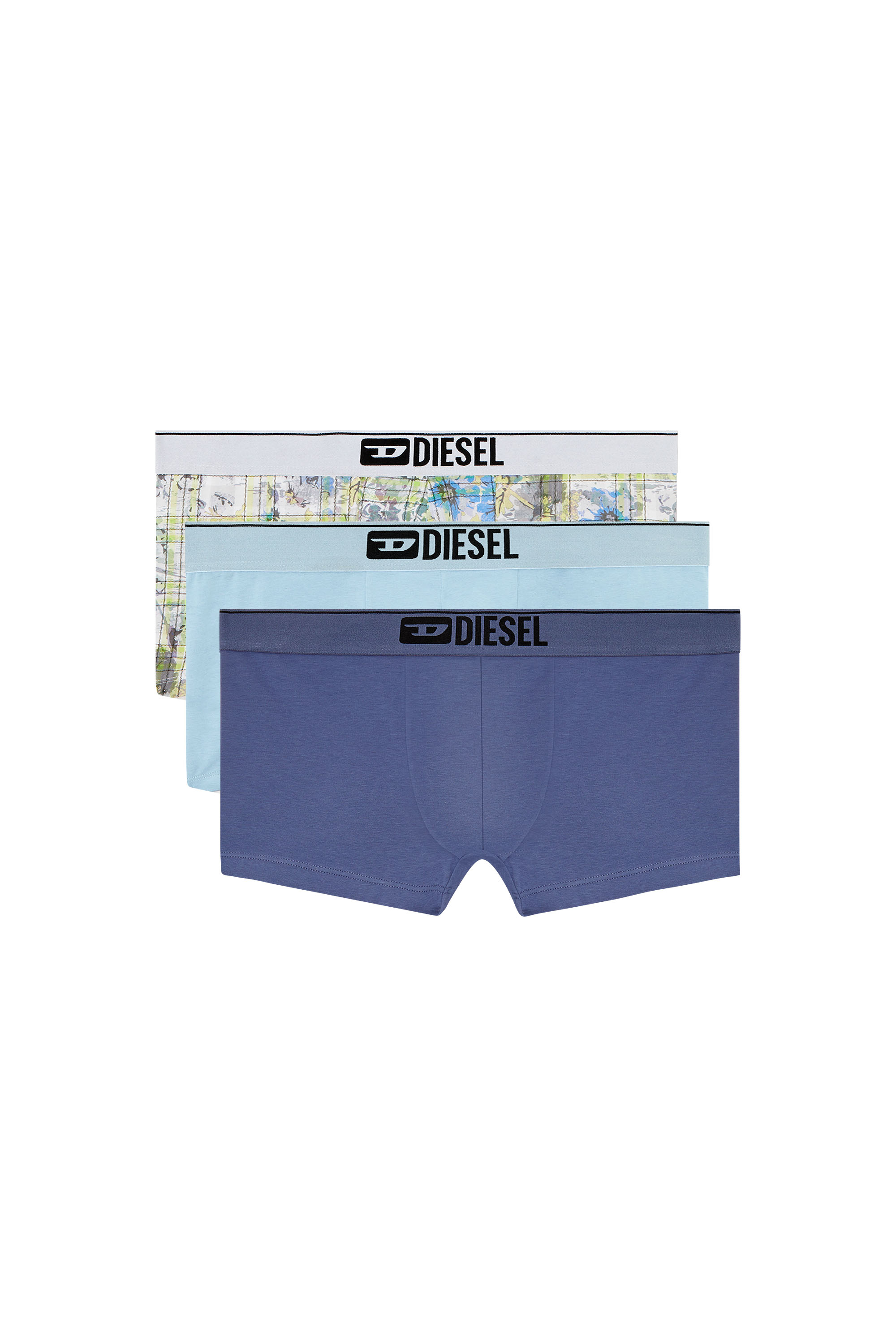 Diesel - DAMIEN-THREEPACK, Man's Three-pack boxer briefs with floral motif in Blue/White - 1