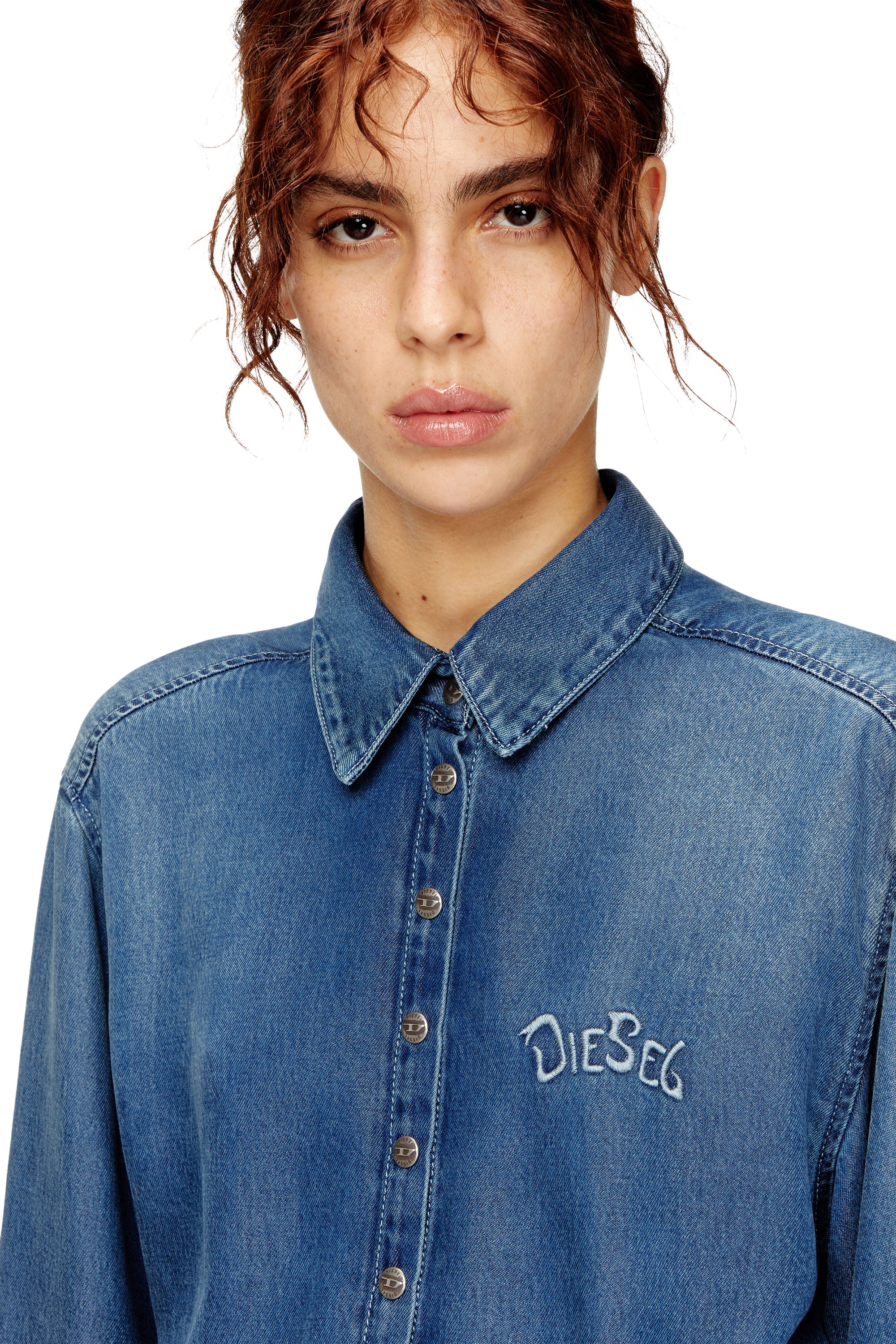 Diesel - DE-DREVIA-S, Woman's Denim dress with back embroidery in Medium blue - 4