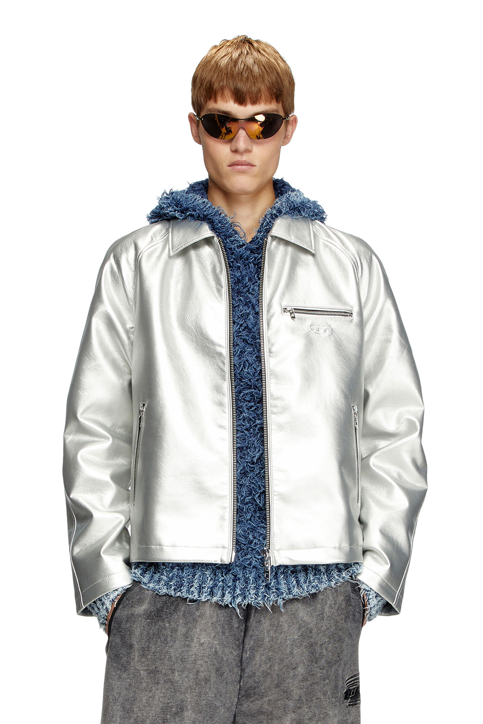 Diesel - J-THOME, Unisex's Metallic coach jacket in Silver - 1