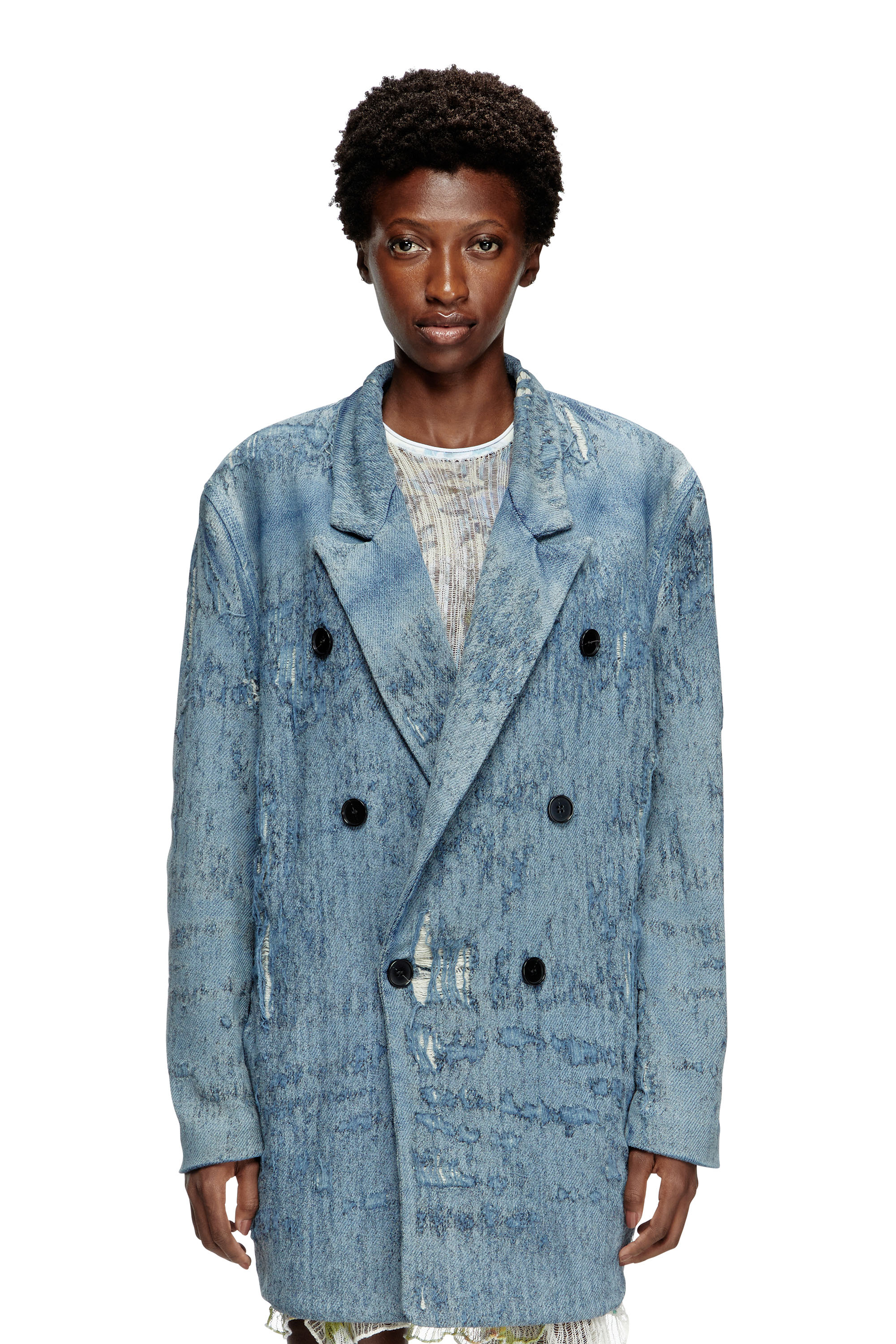 Diesel - D-PEKKA-FSG2, Unisex's Blazer in ultra-destroyed jacquard denim in Medium blue - 5