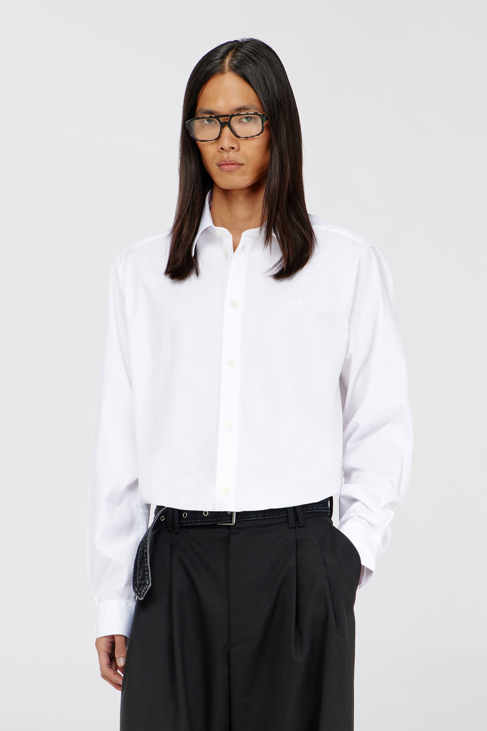 Diesel - S-SIMPLY-NA-GSBH, Man's Shirt in stretch poplin with D embroidery in White - 1