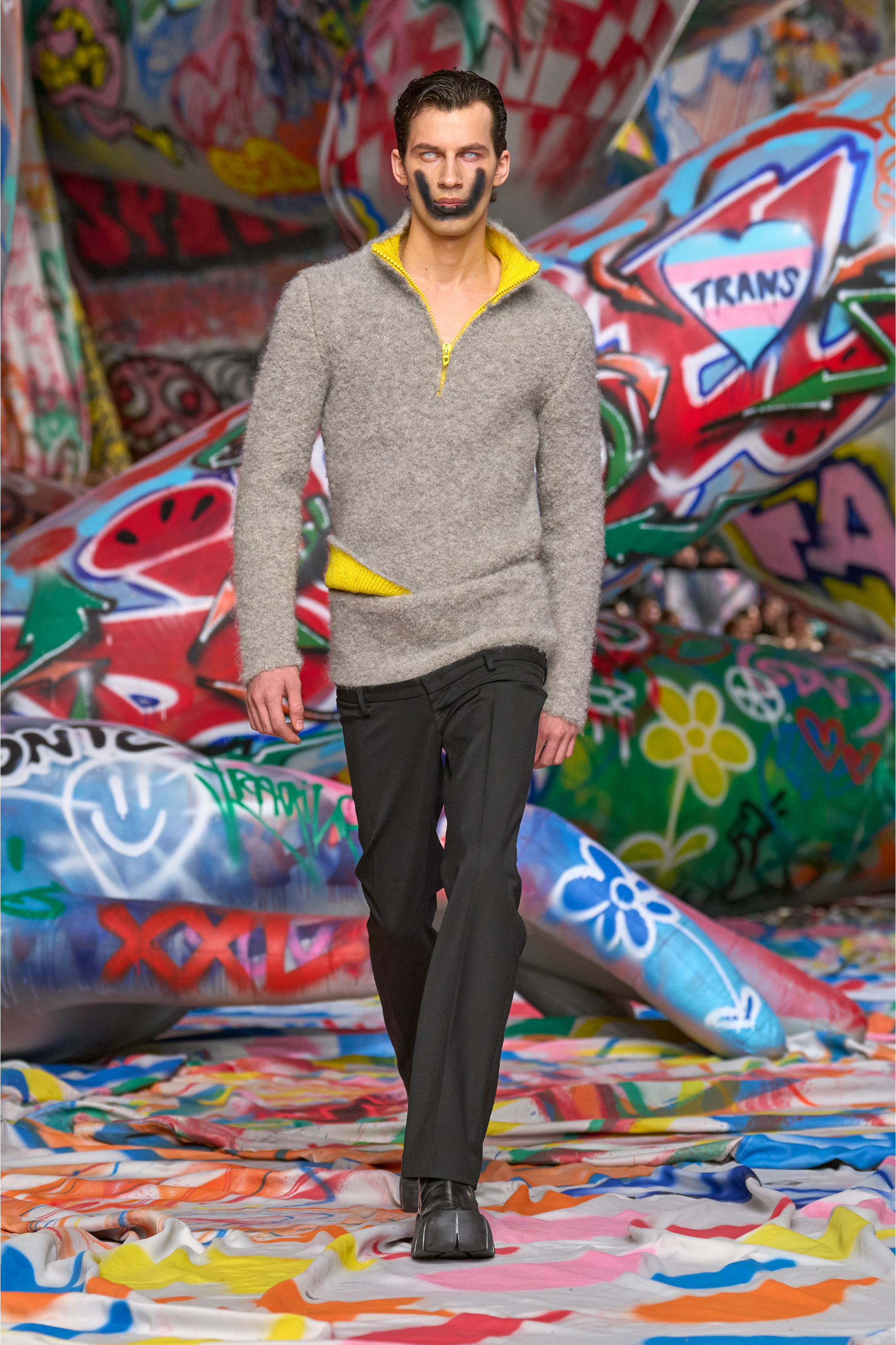 Diesel - K-ELLER, Man's Half-zip jumper with contrast interior in Grey - 6