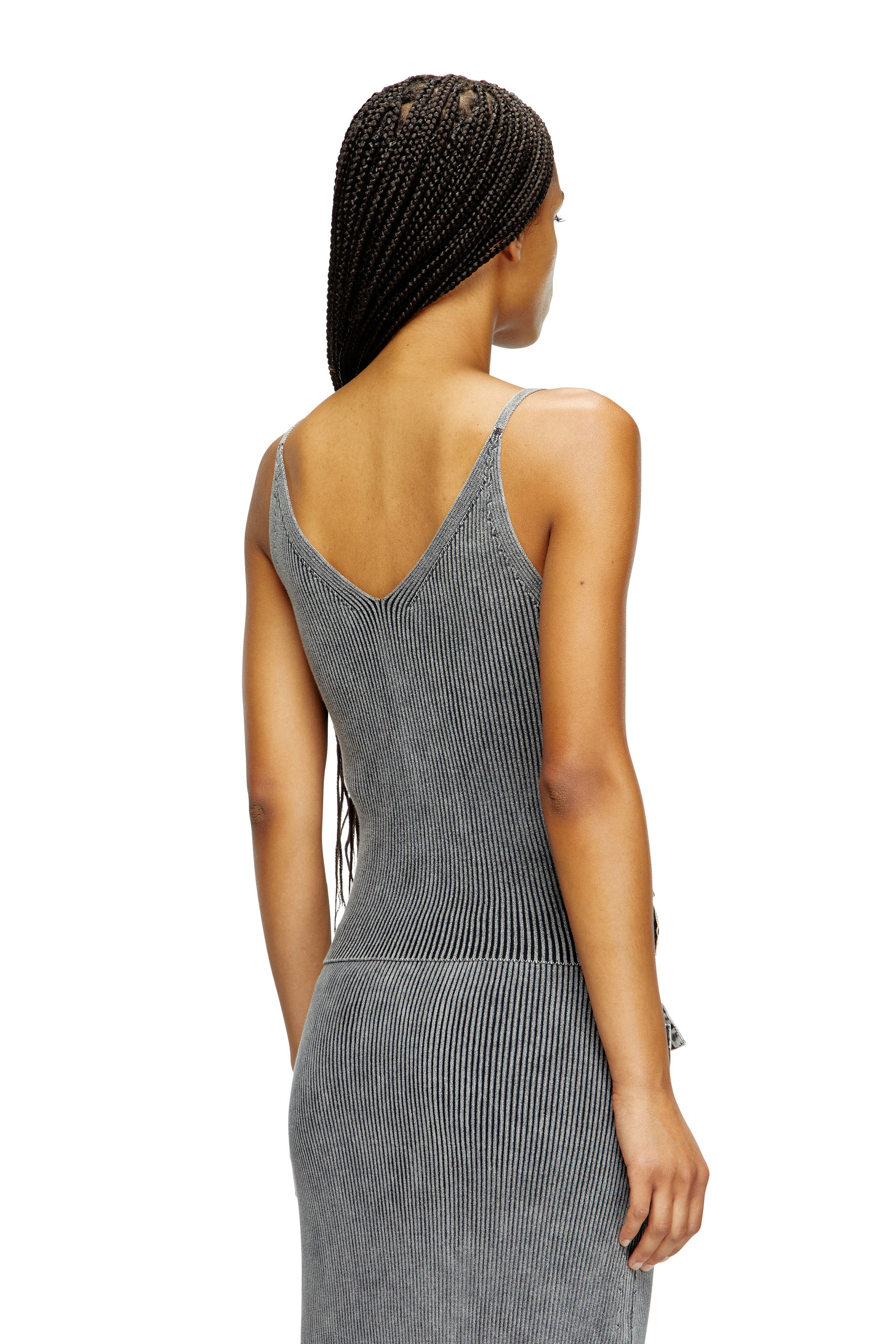 Diesel - M-MELLY, Woman's Knit tank top with denim cargo pockets in Dark grey - 4