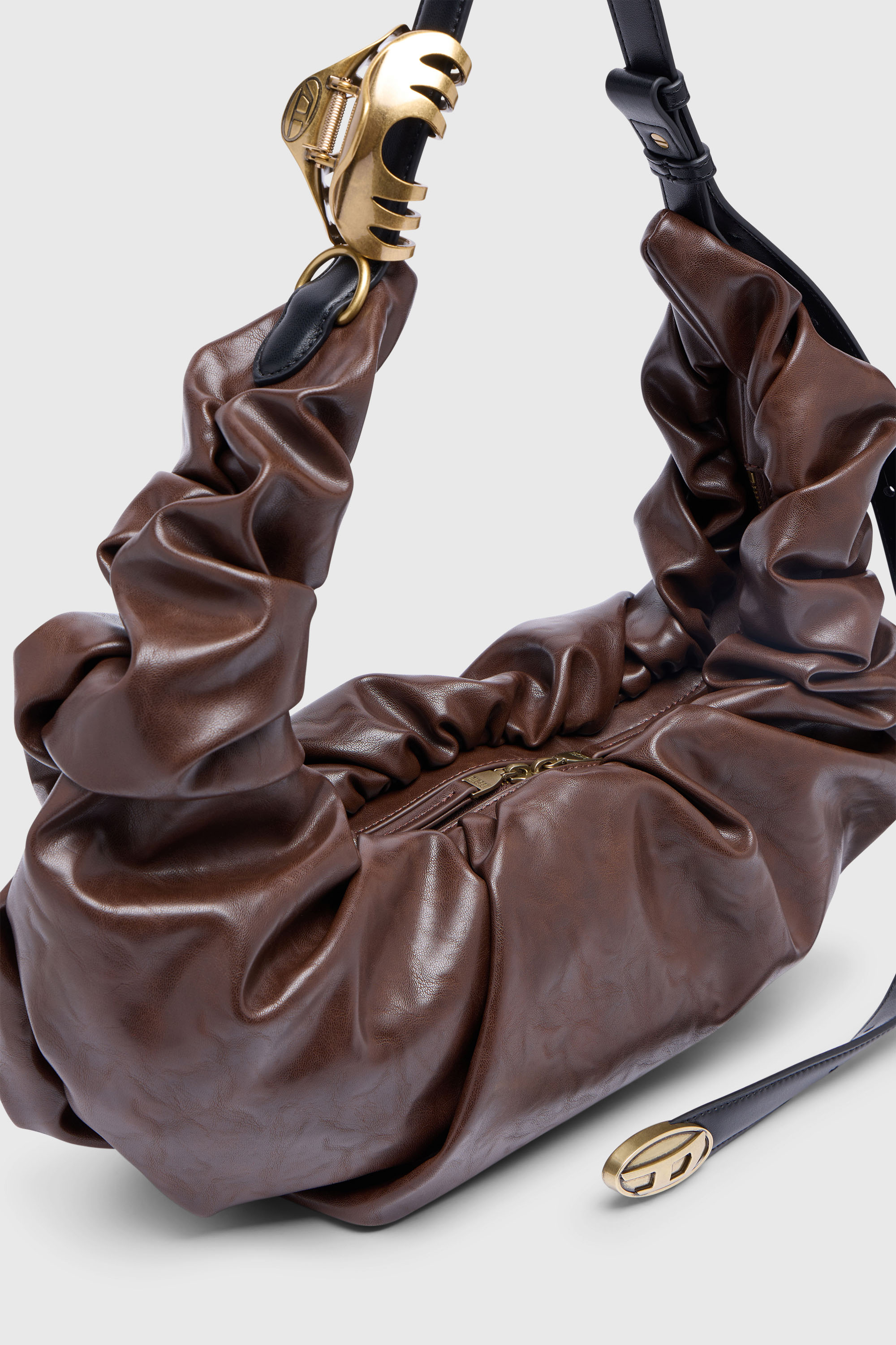 Diesel - GRAB-D HOBO L, Woman's Grab-D-Large scrunched hobo bag in Brown - 6