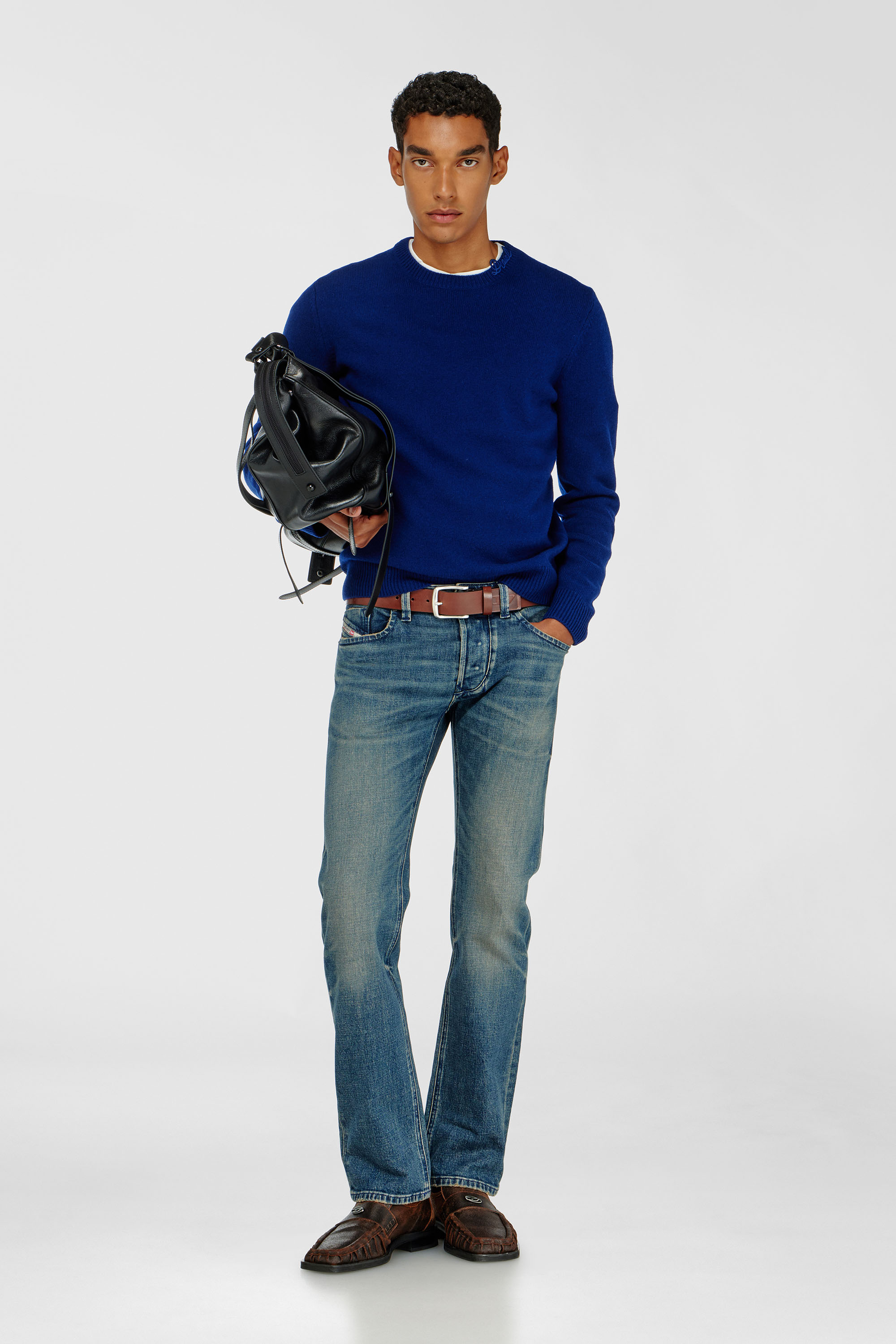 Diesel - K-IMBRO, Man's Wool jumper with neck logo in Blue - 2