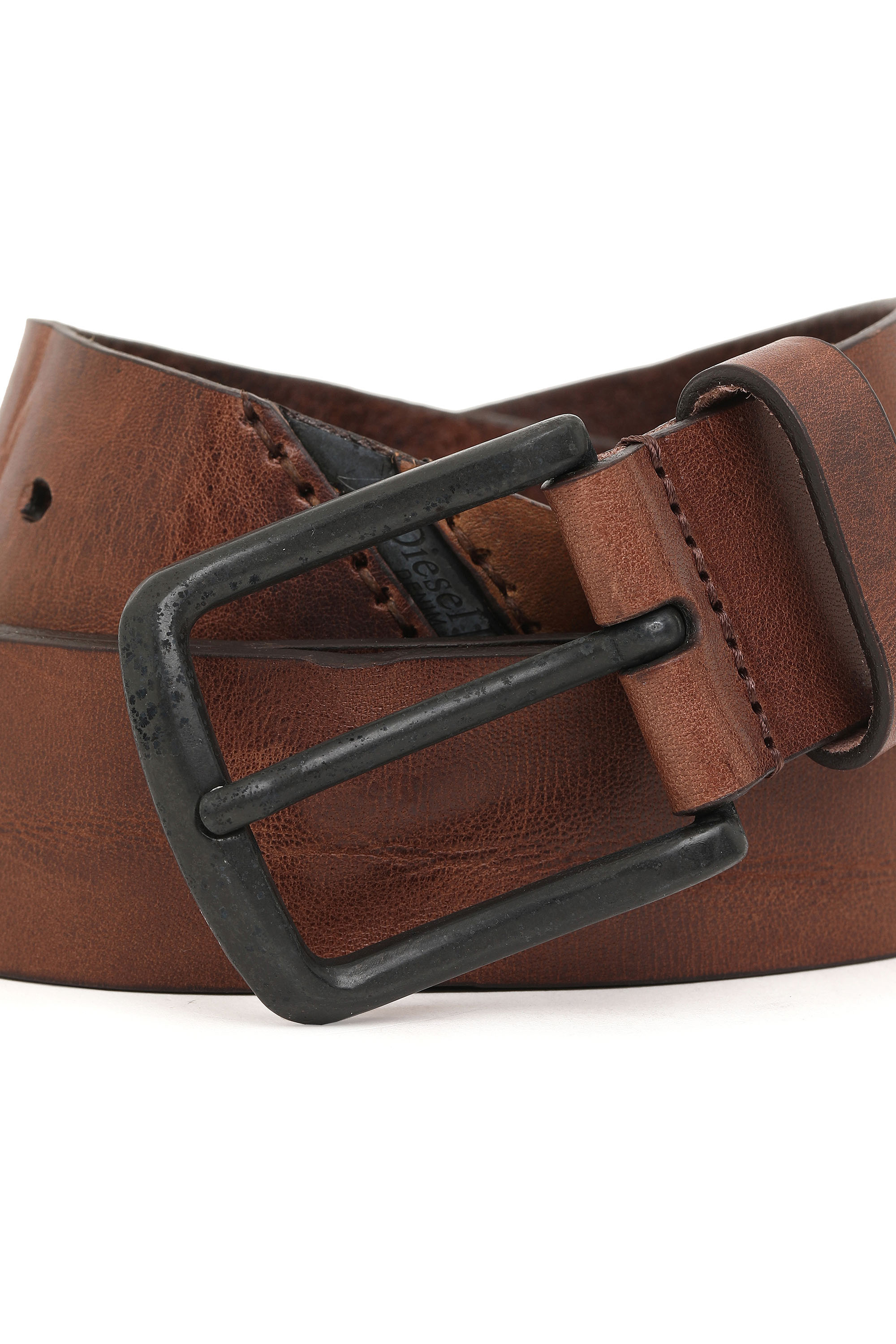 B-LINE, Brown Leather Diesel - B-LINE, Man's 3.9cm treated leather belt with diesel logo in Brown Leather - 2