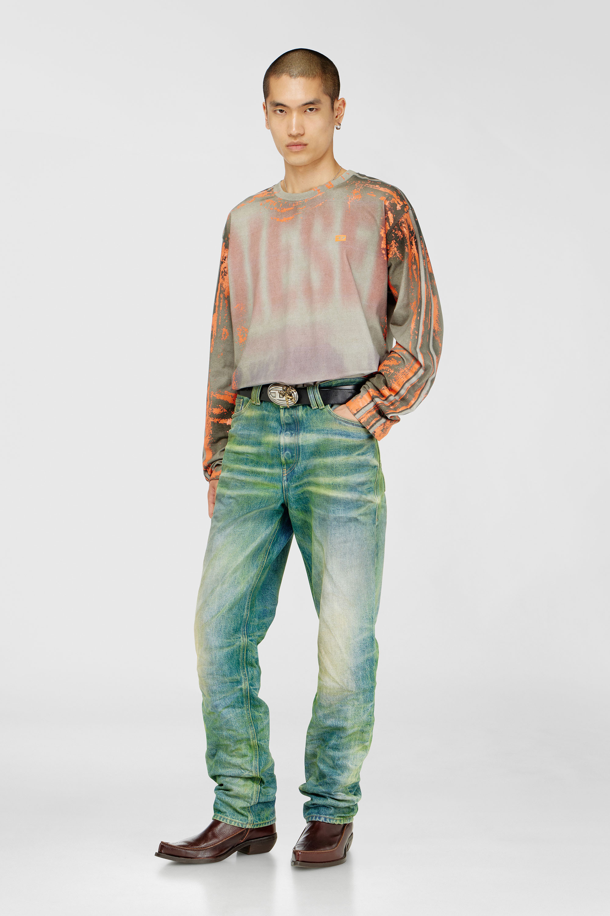 Long-sleeve T-shirt in cracked jersey