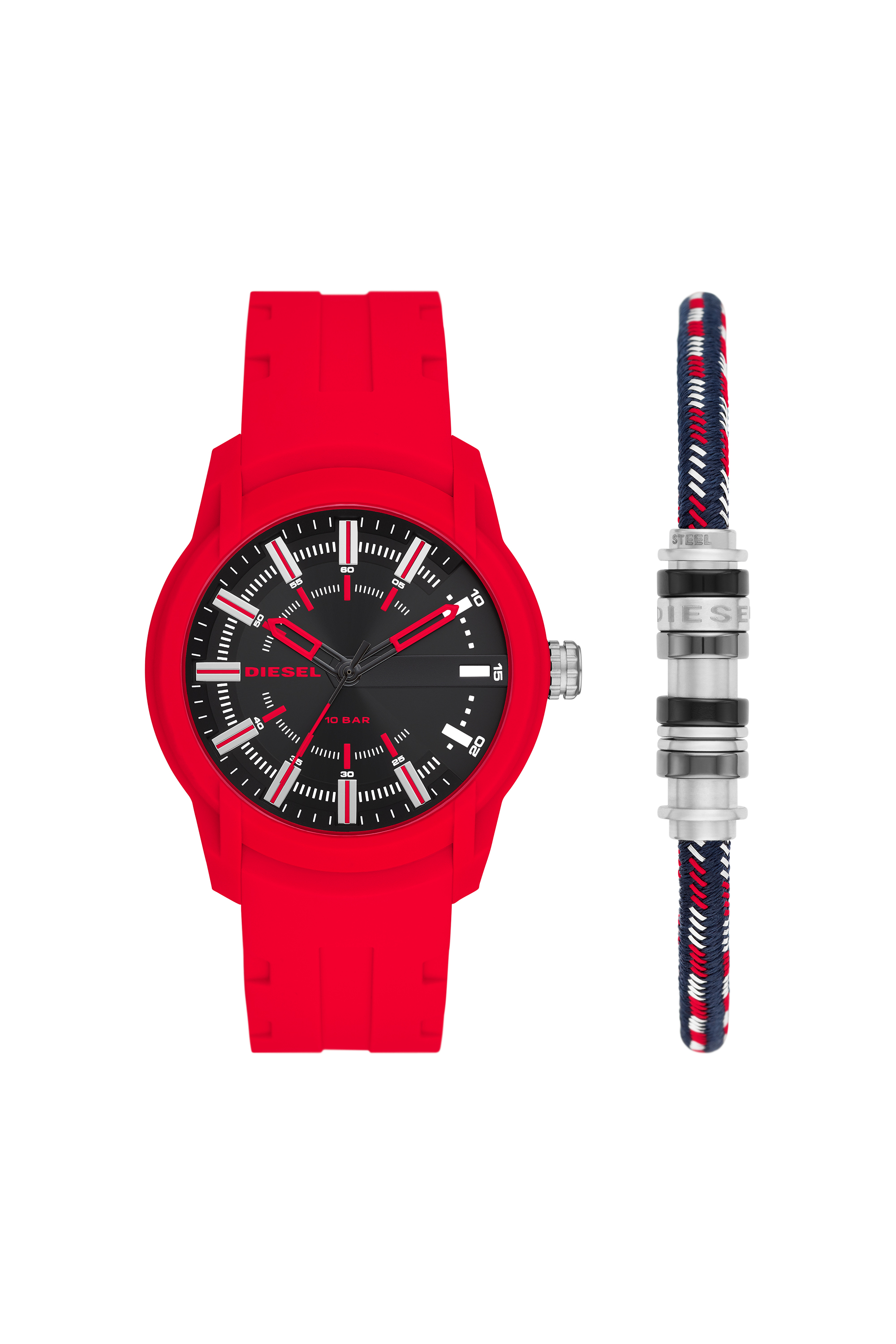 Diesel - DZ1979, Man's Armbar Silicone Watch and Bracelet Set in Red - 1