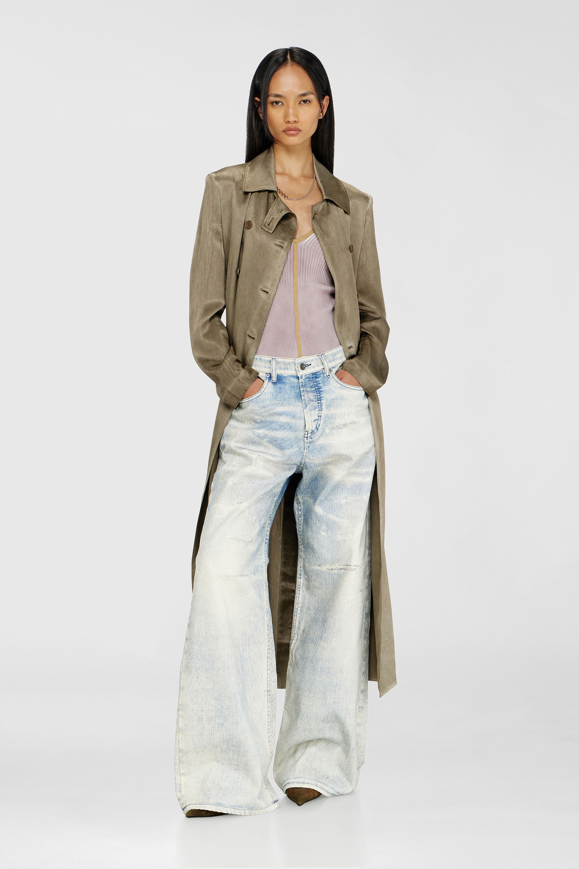 Diesel - G-LADES, Woman's Trench coat in wrinkled satin in Light Brown - 3