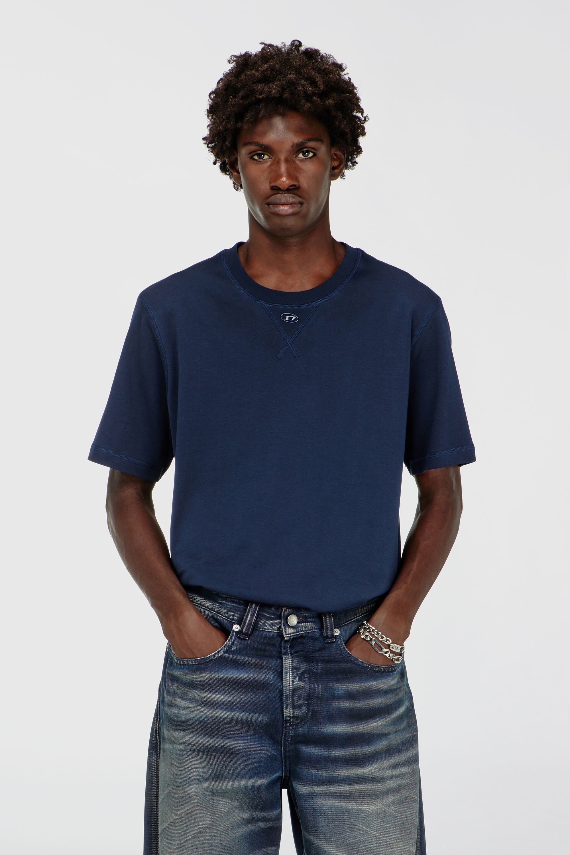 Diesel - T-MADJUST-TR, Man's Regular T-shirt with crew neck and Oval D in Blue - 1