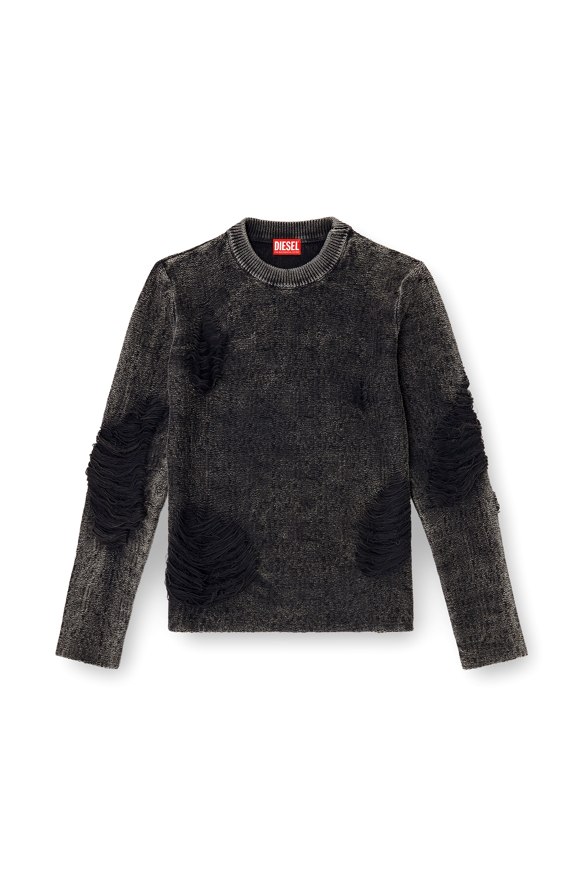 Diesel - K-FJORDI-ROUND, Man's Destroyed jumper with floating yarns in Black - 2