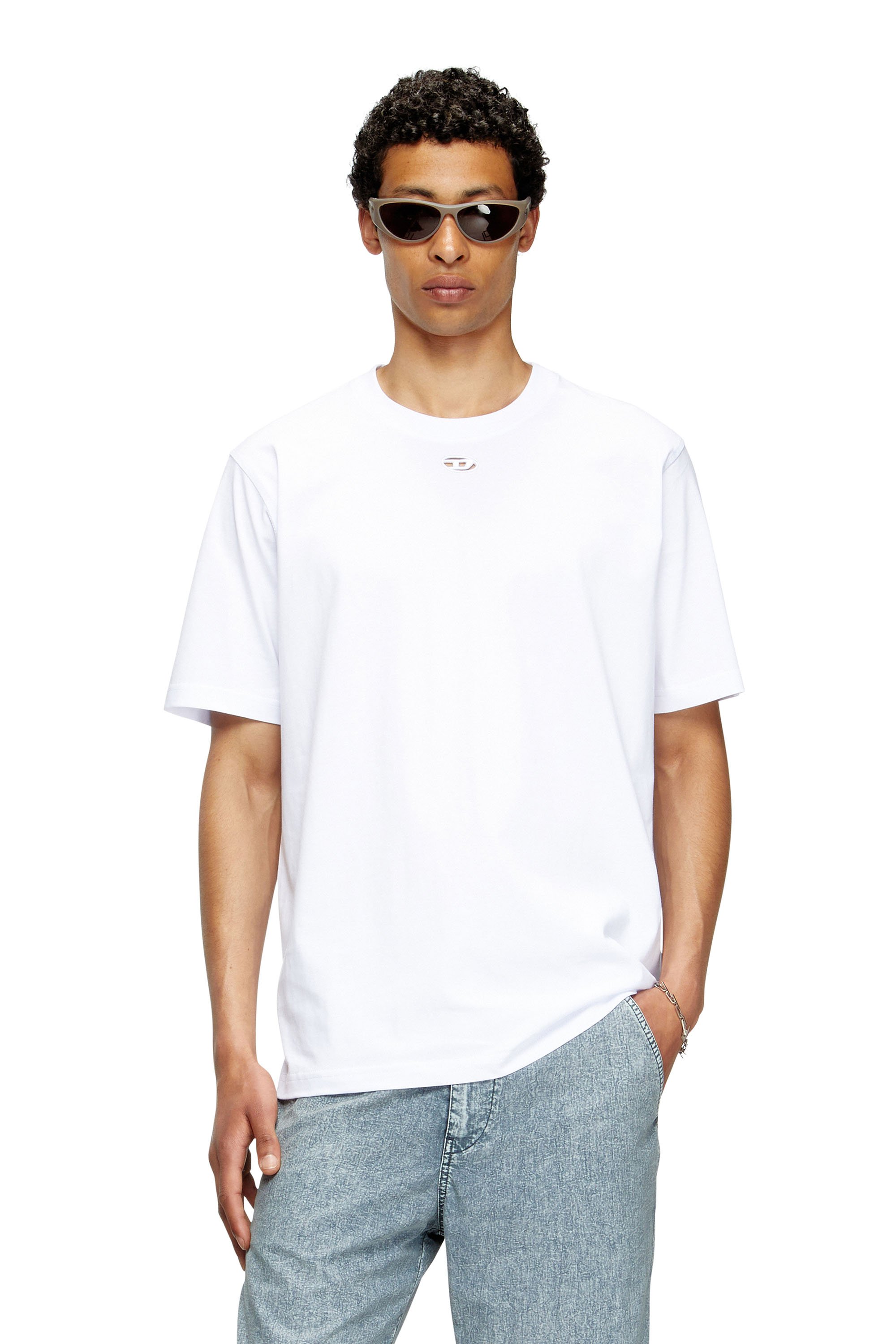 Diesel - T-ADJUST-MAREY, Man's T-shirt with cut-out Oval D in White - 1