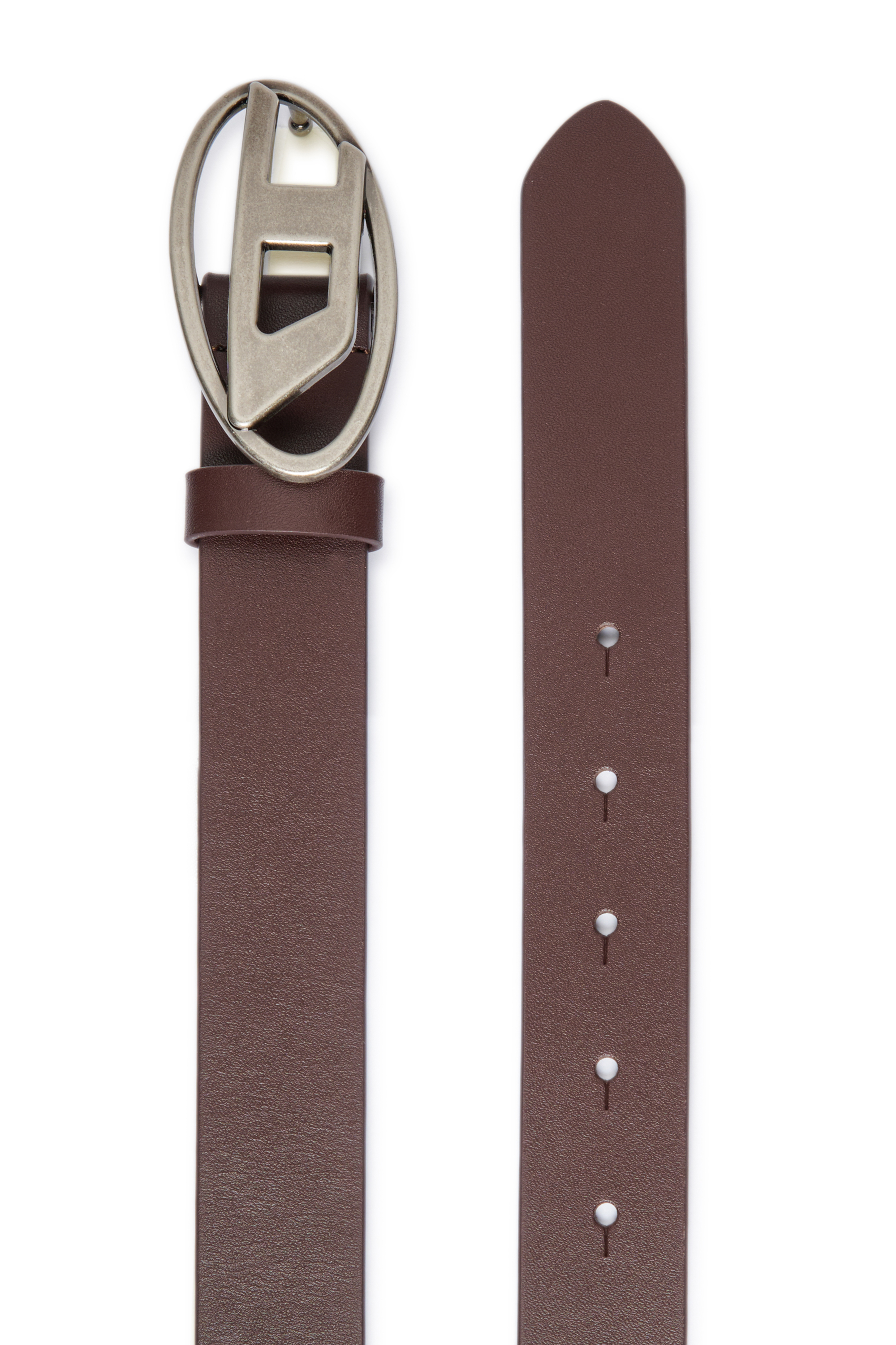 Diesel - B1DR, Unisex's Leather belt with Oval D buckle in Dark Brown - 3
