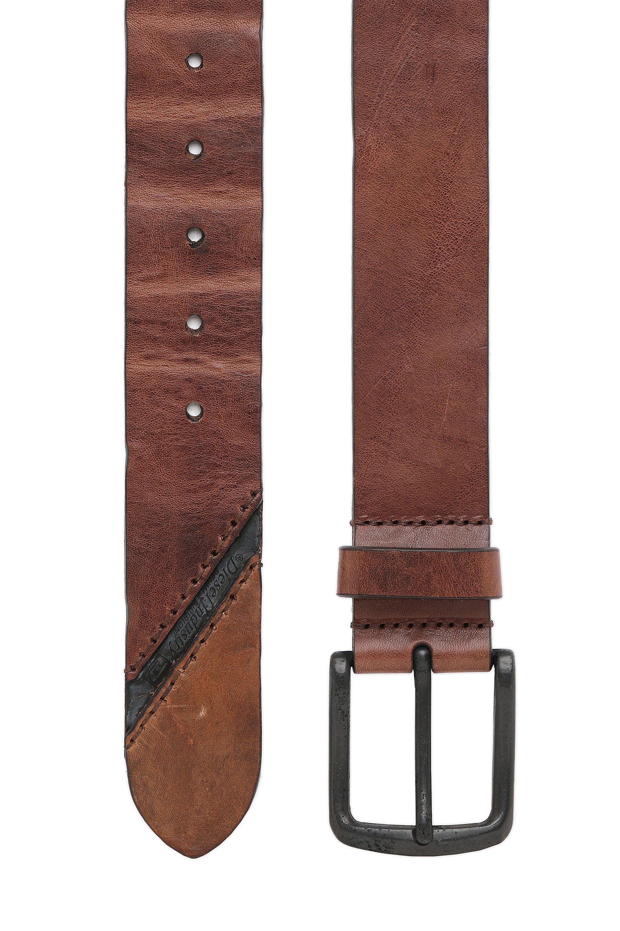 B-LINE, Brown Leather Diesel - B-LINE, Man's 3.9cm treated leather belt with diesel logo in Brown Leather - 3