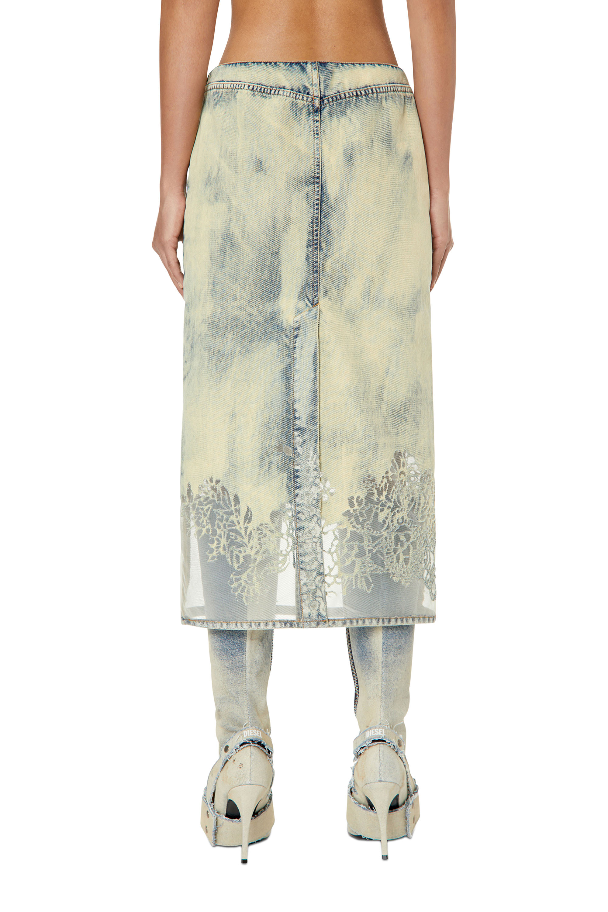 DE-PRA-FSC, Light Blue Diesel - DE-PRA-FSC, Woman's Midi skirt in lace denim in Light Blue - 4