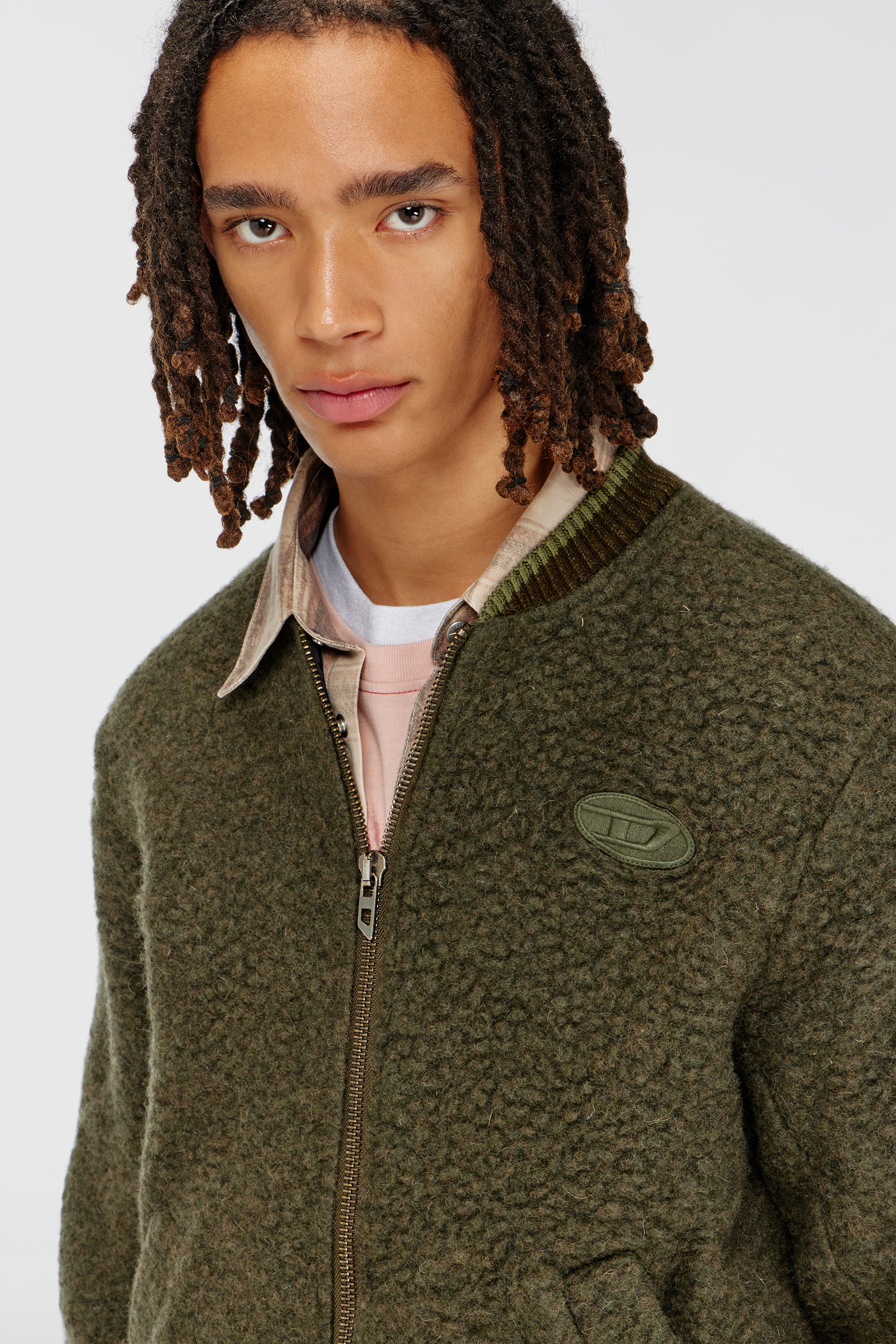 Diesel - S-REDS, Man's Whool mix bomber jacket with ribbed trims in Military Green - 5