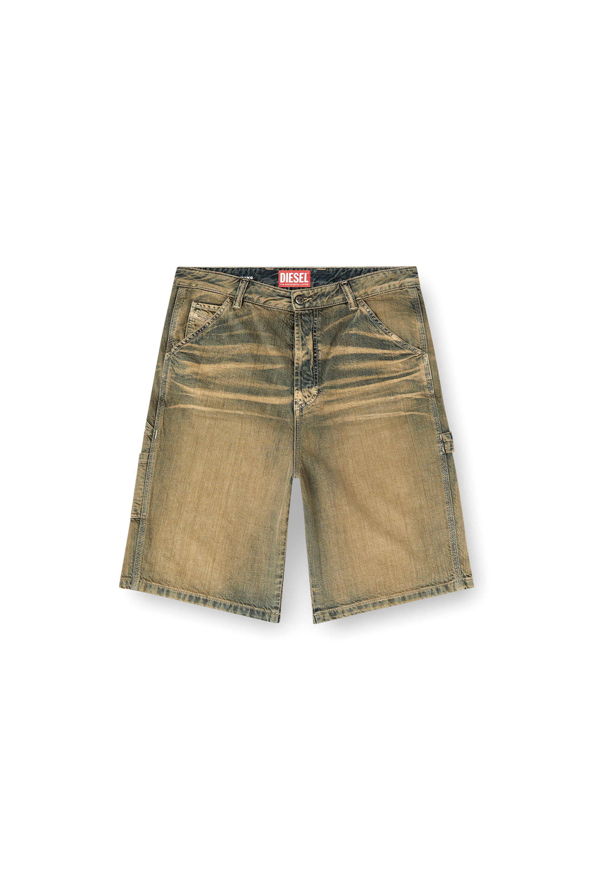 Diesel - D-LIVERY-SHORT, Man's Utility shorts in gold-brush denim in Brown/Blue - 3