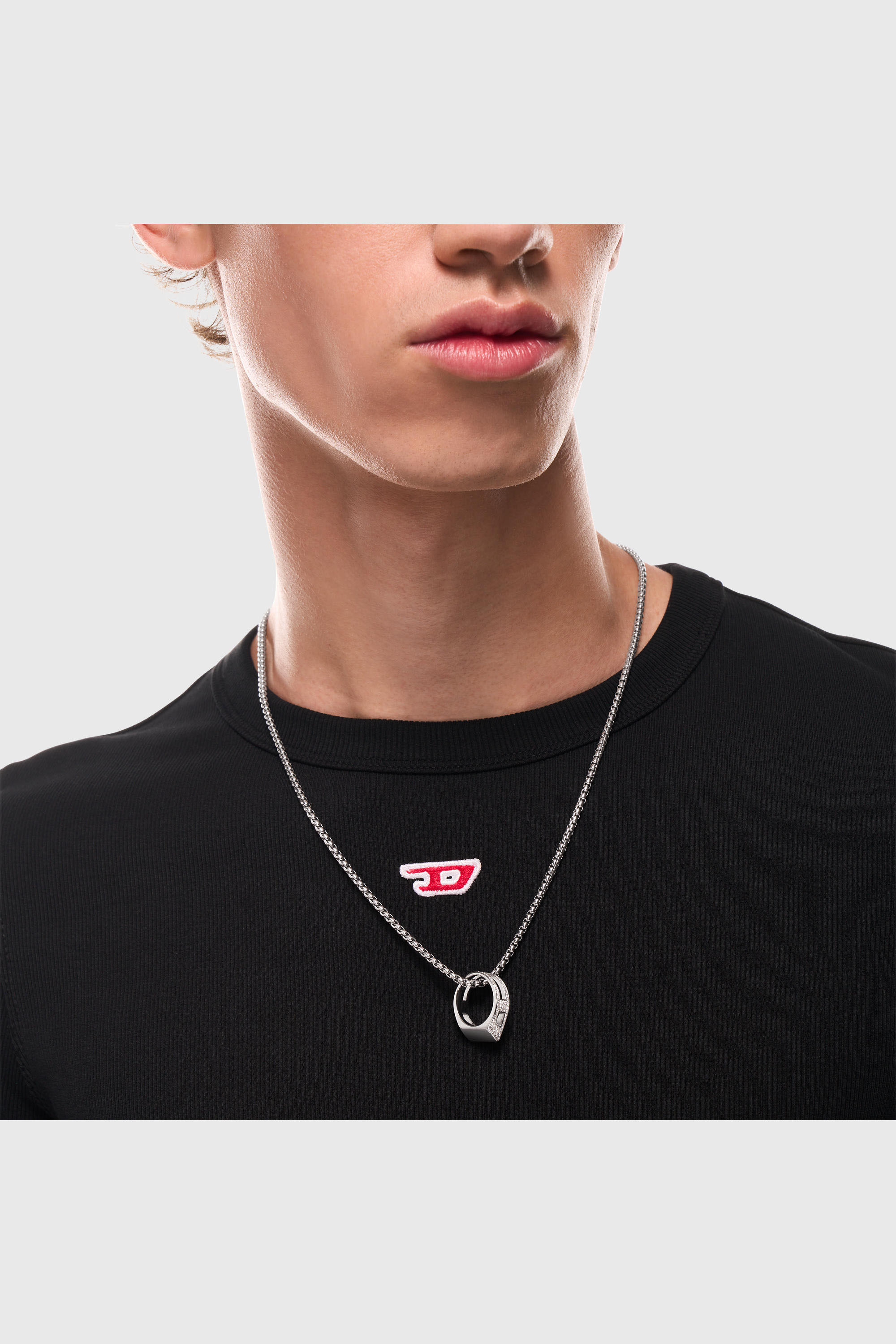 Diesel - DX1741040, Unisex's Stainless steel pave pendant necklace in Silver - 5