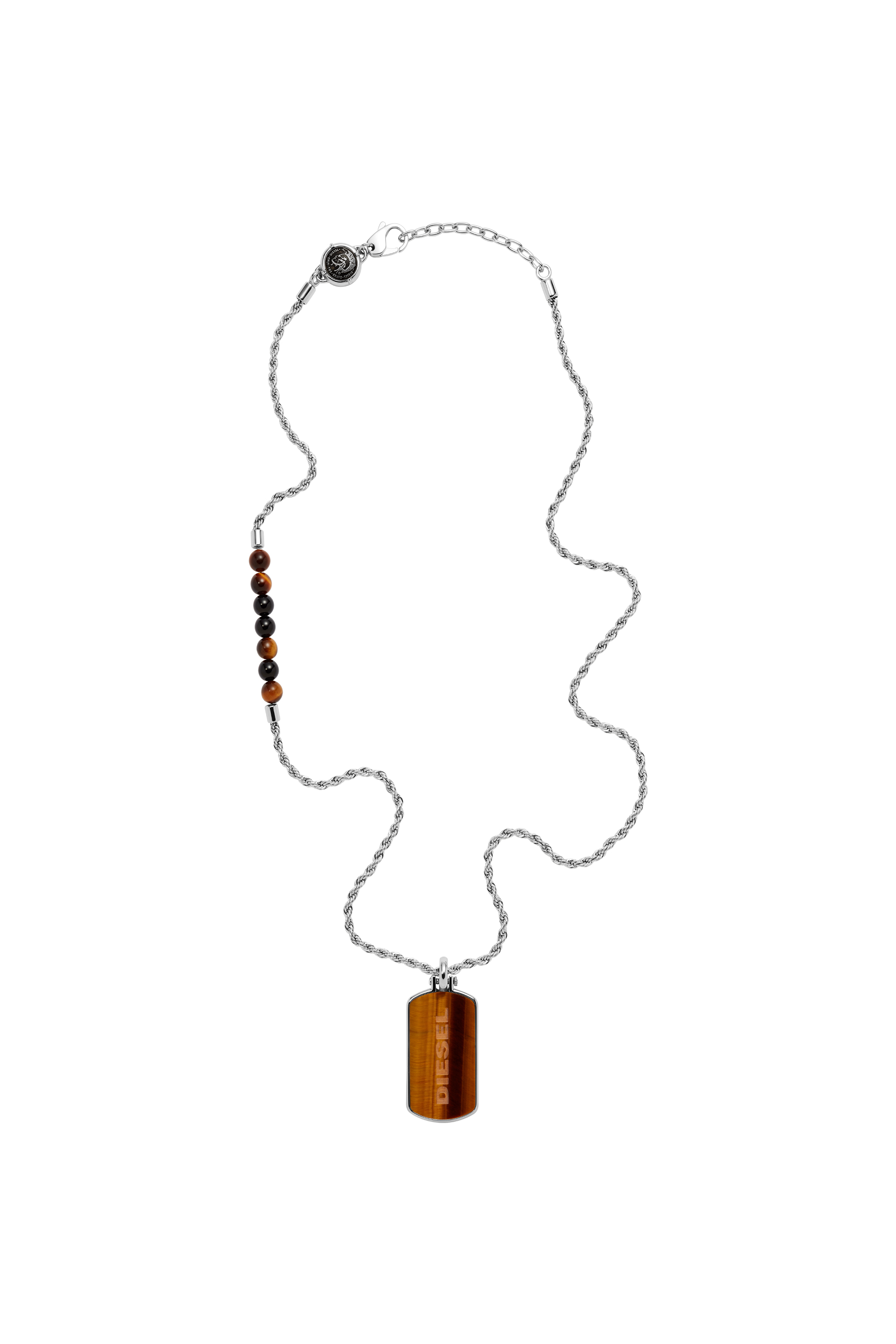 Diesel - DX1318, Man's Tiger's eye dogtag necklace in Black/Brown - 2