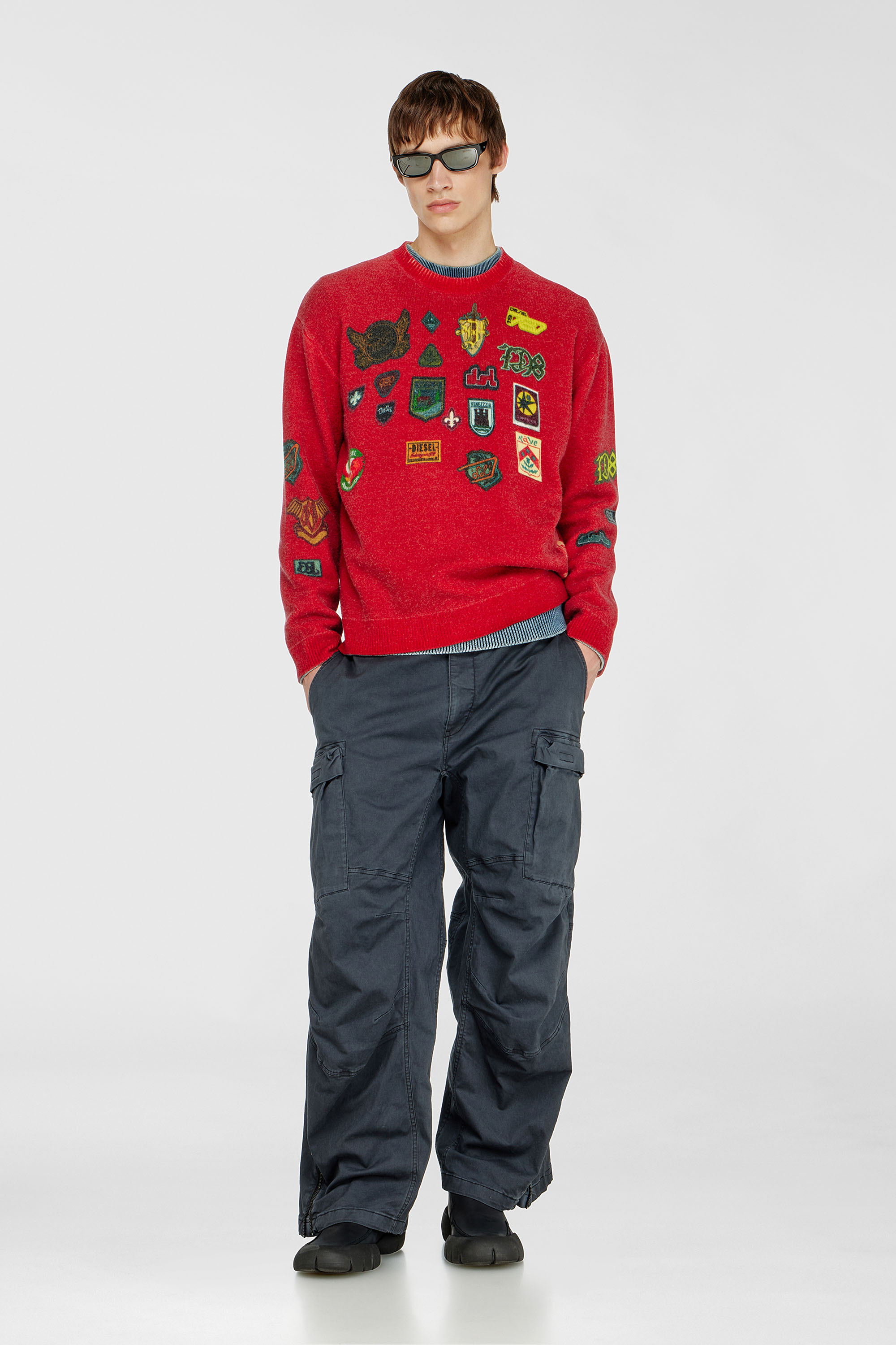 Diesel - K-PATCY, Man's Wool jumper with printed patches in Red - 1
