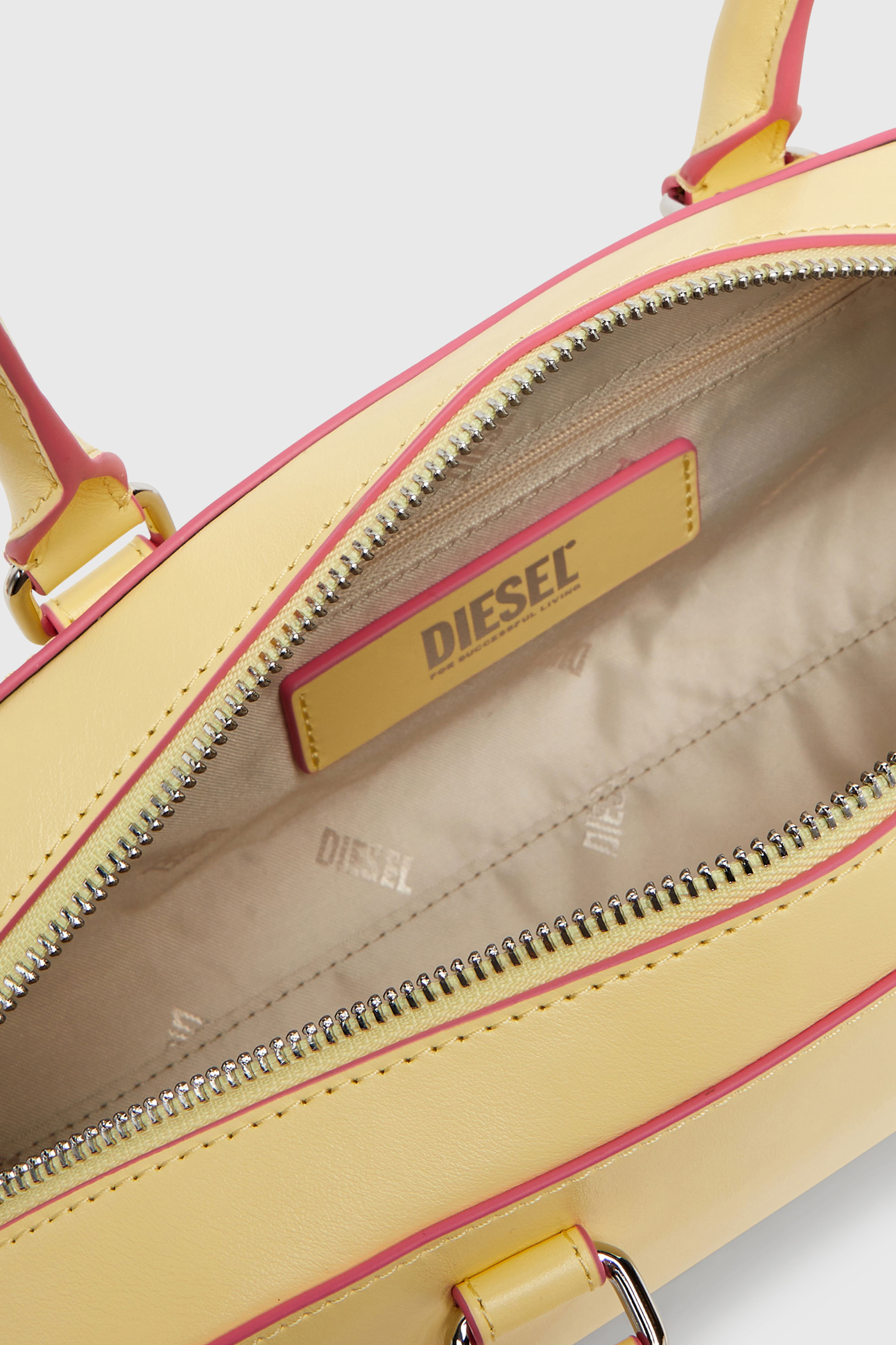 Diesel - 1DR DOME SHOULDER EW, Woman's 1DR Dome - Elongated bowling bag in leather in Yellow - 3