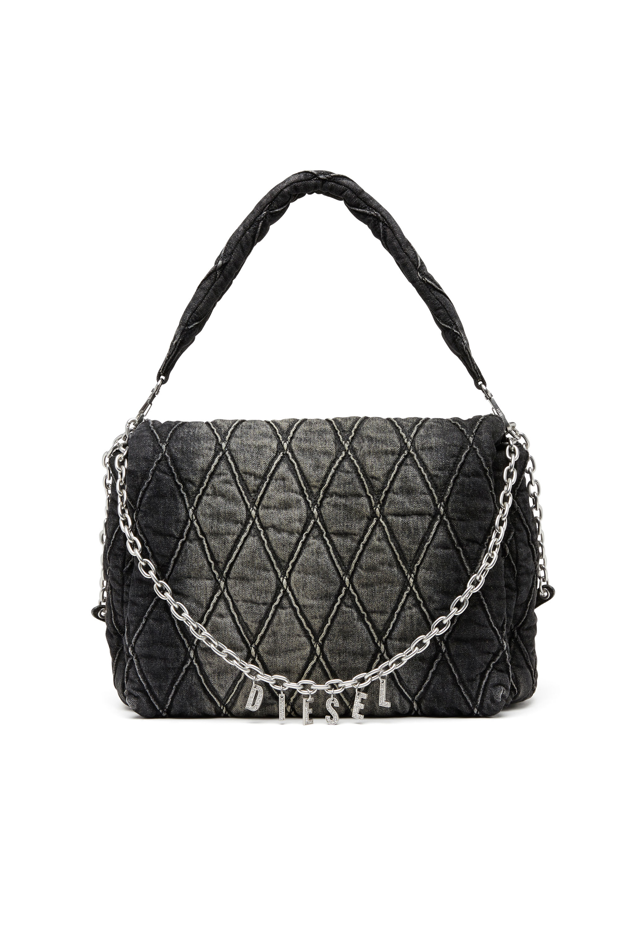 CHARM-D SHOULDER L, Black Diesel - CHARM-D SHOULDER L, Woman's Charm-D L-Large shoulder bag in quilted denim in Black - 1
