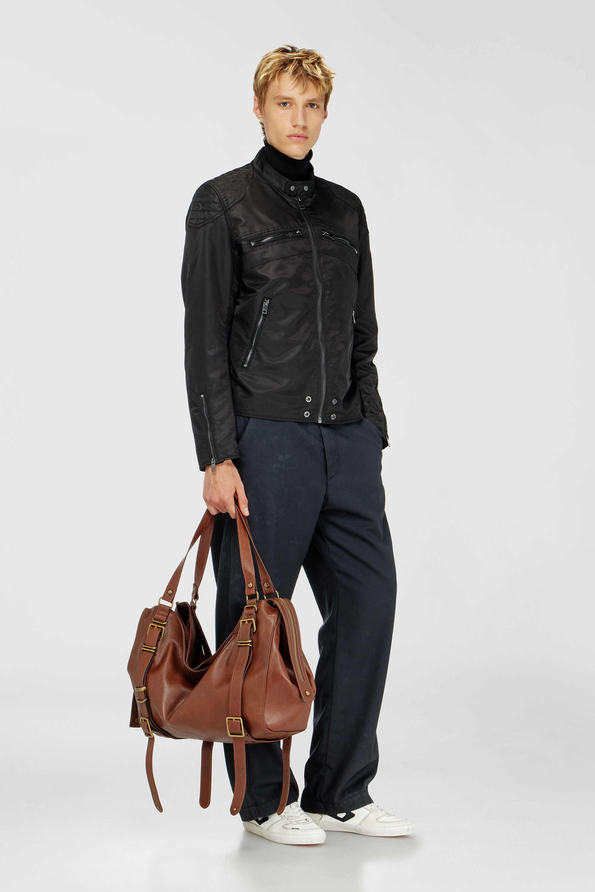 Diesel - J-GLORY-T92, Man's Nylon jacket with quilted shoulders and zip pockets in Black - 1