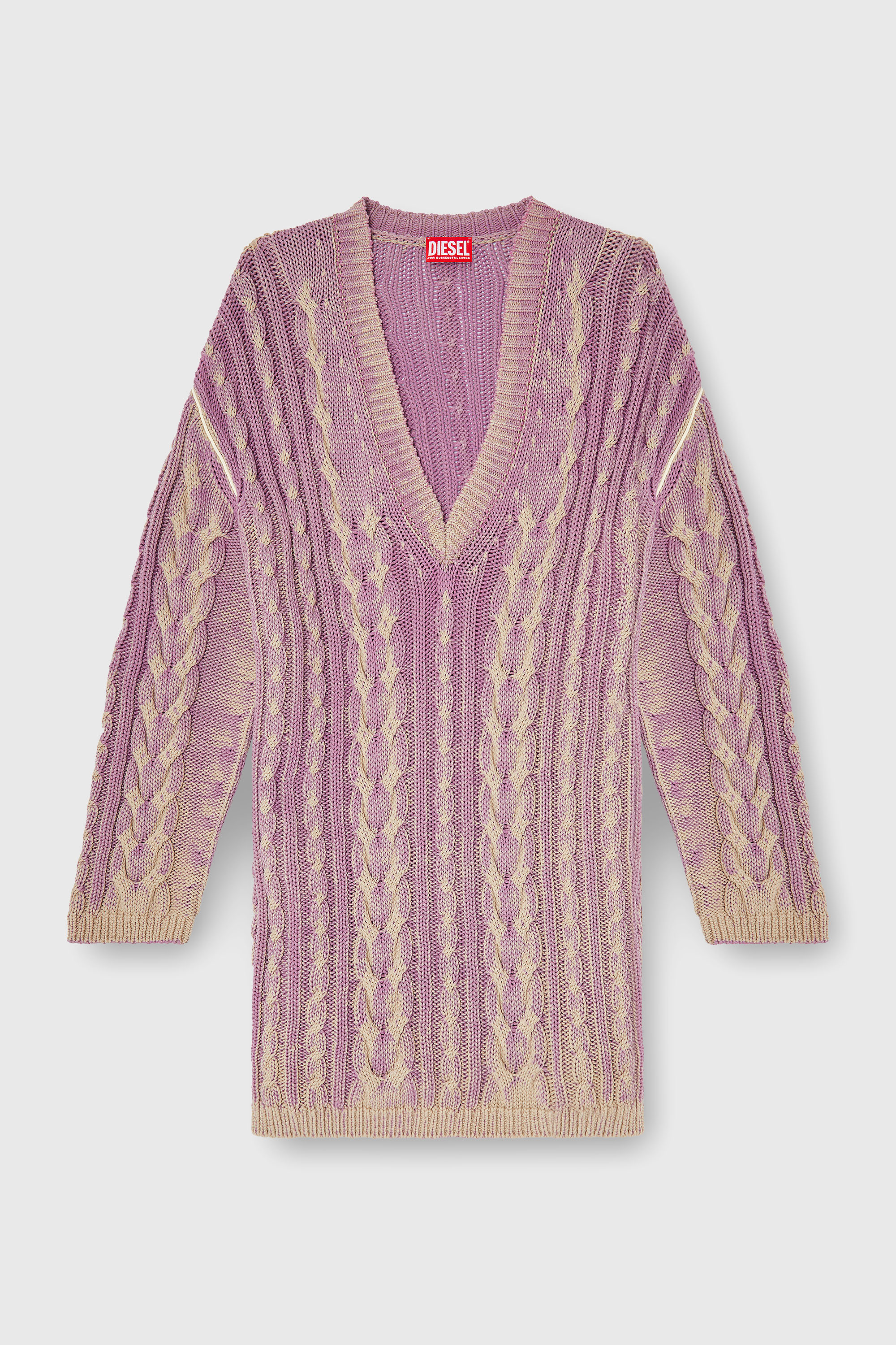 Diesel - M-ELGA, Woman's Short sweater dress in cable knit in Lilac - 2