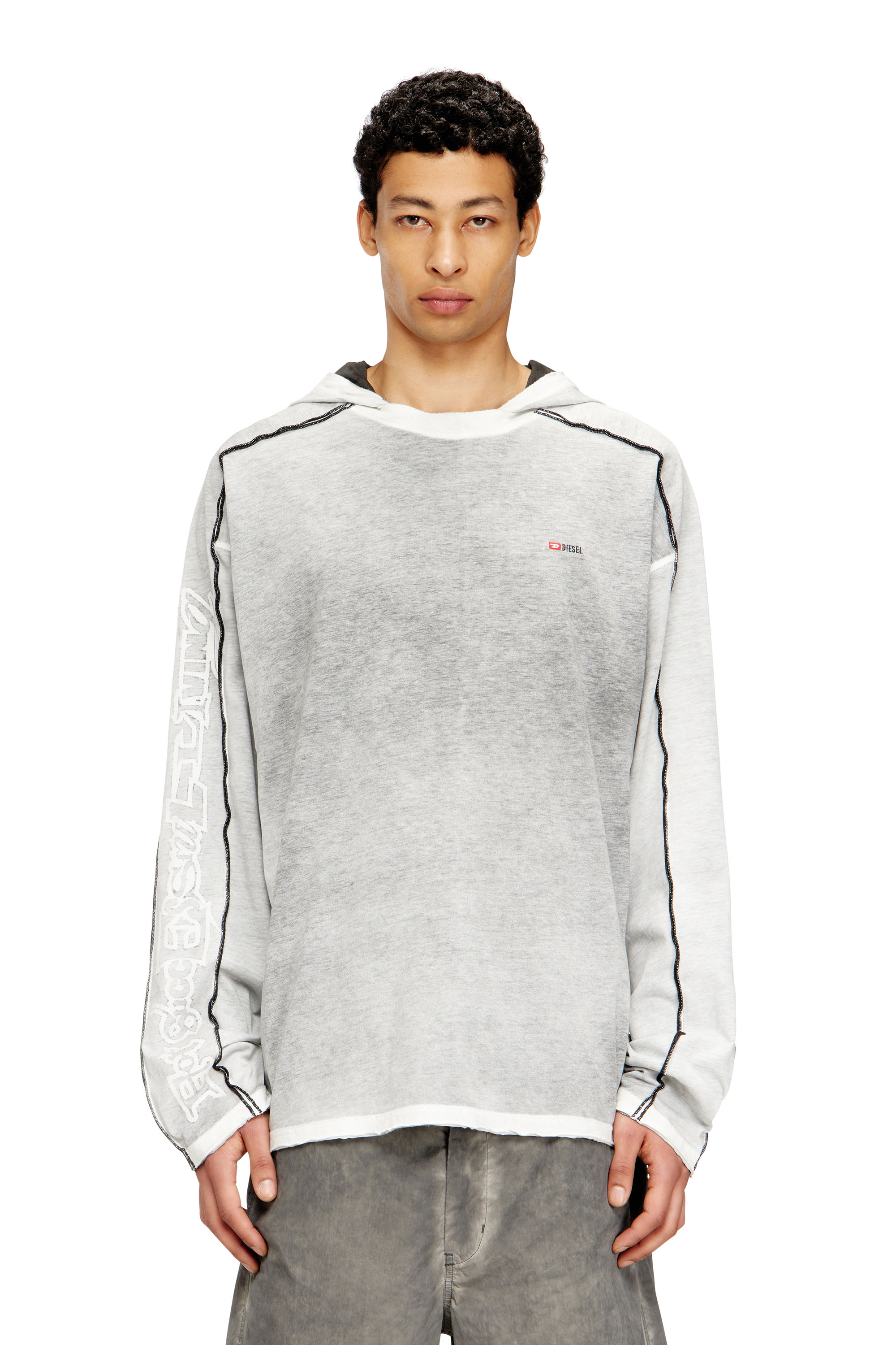 Diesel - T-RIVEN-LS-HOOD, Man's Cotton hoodie with colour spray in Grey/White - 1