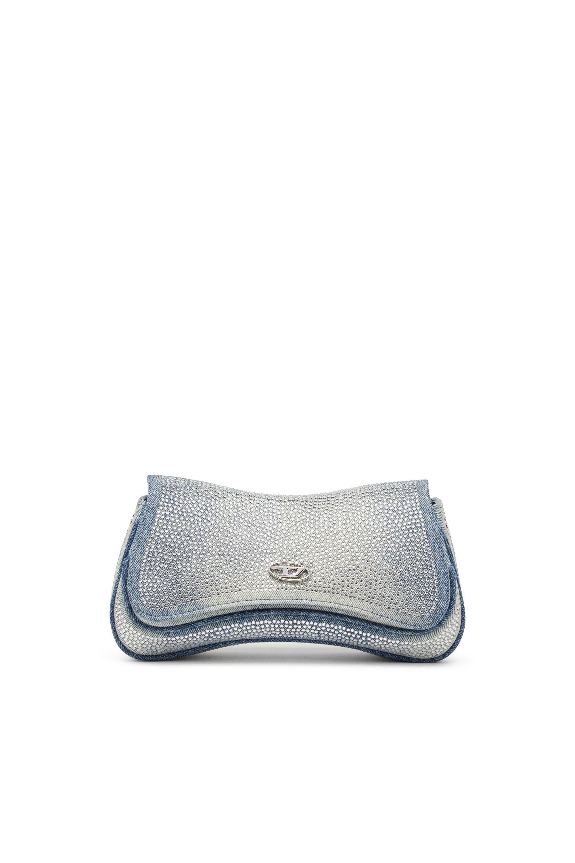 Diesel - PLAY CLUTCH, Woman's Play-Crystal clutch in solarised denim in Light Blue - 1