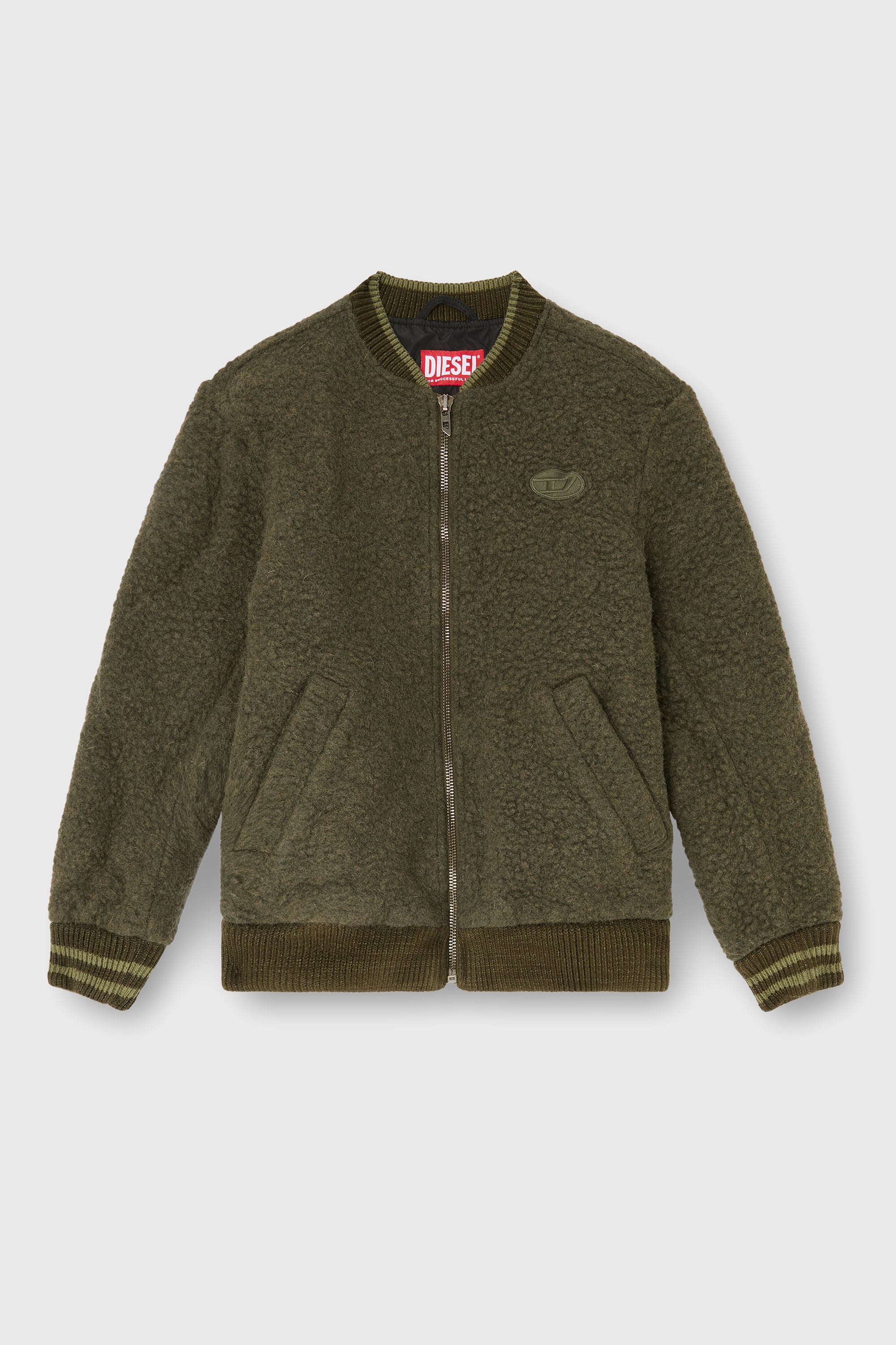 Diesel - S-REDS, Man's Whool mix bomber jacket with ribbed trims in Military Green - 2