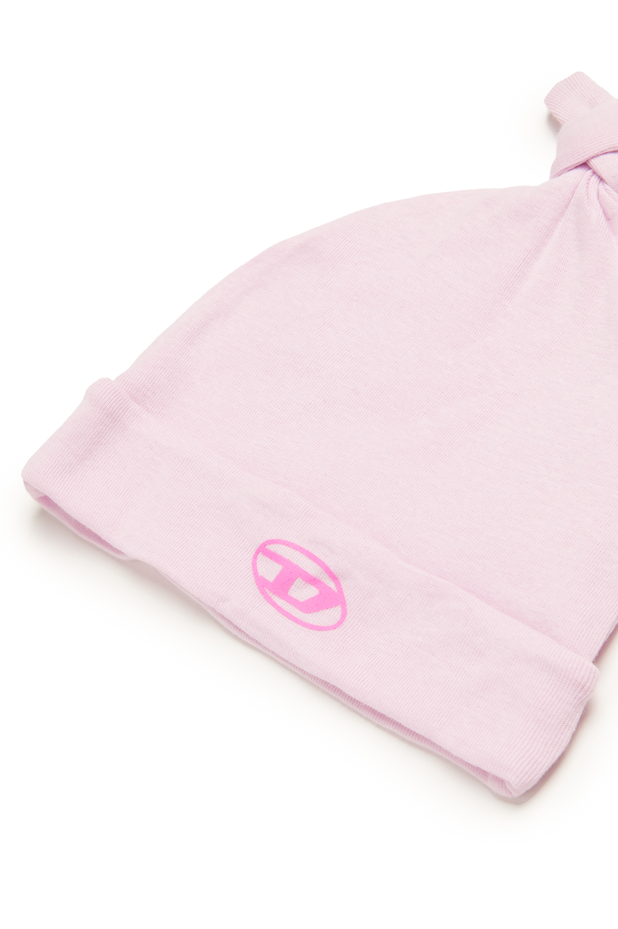 Diesel - FAMOUS-NB, Unisex's Knotted baby beanie with Oval D logo in Pink - 3