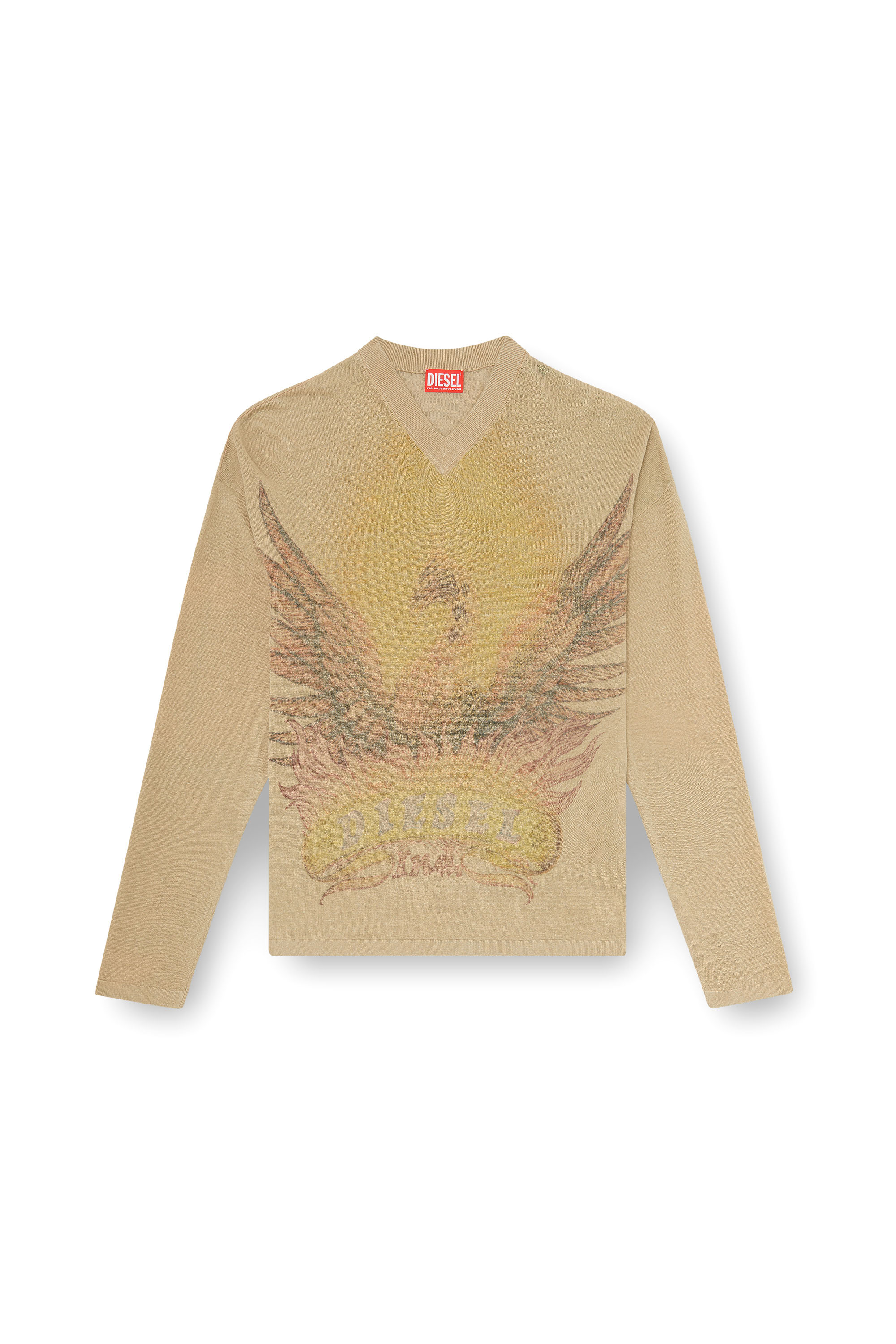 Diesel - K-ARMINS, Man's Linen jumper with faded Phoenix print in Beige - 3