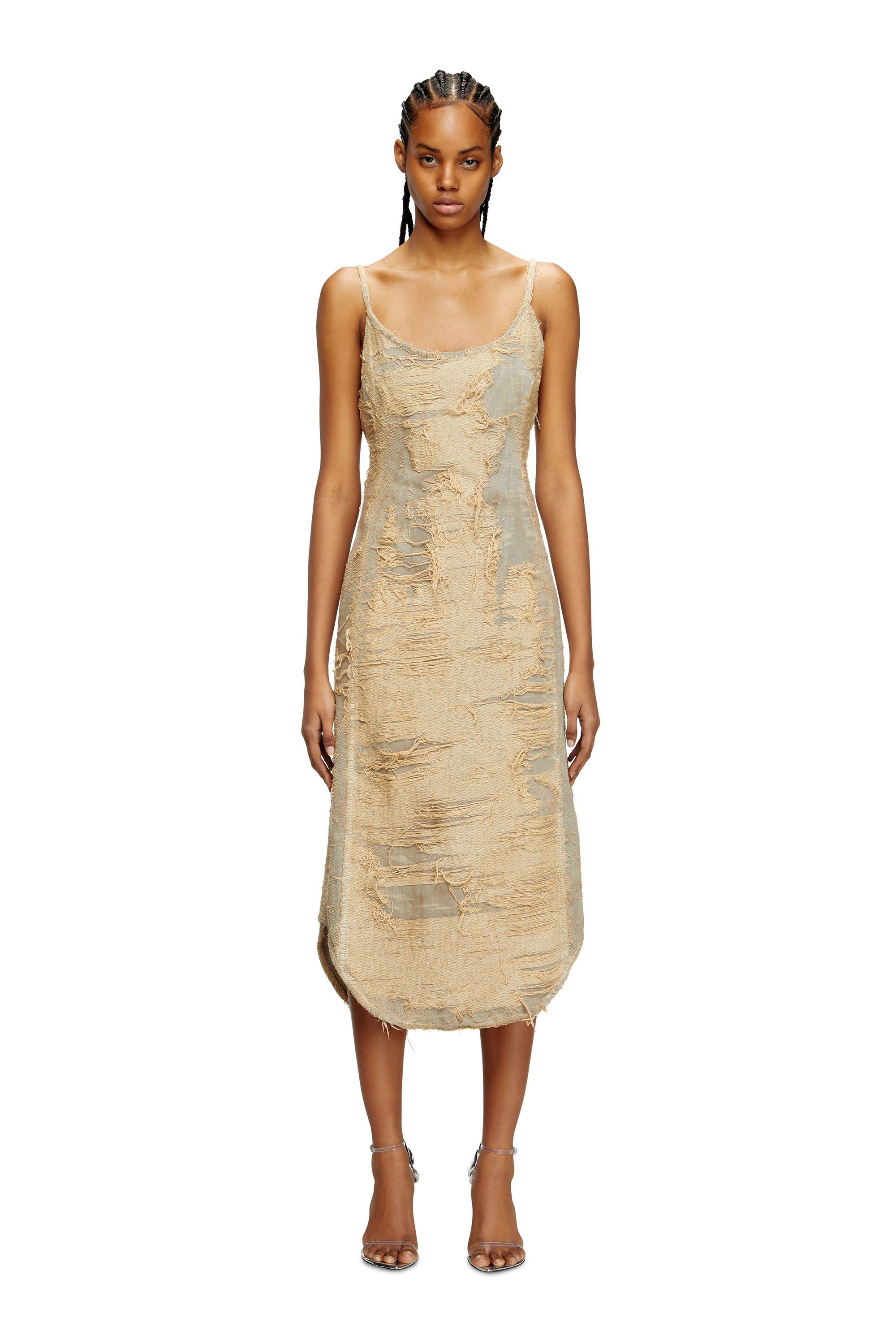 Diesel - DE-VERA-FSG, Woman's Dress in overdyed floating-thread denim in Beige - 2