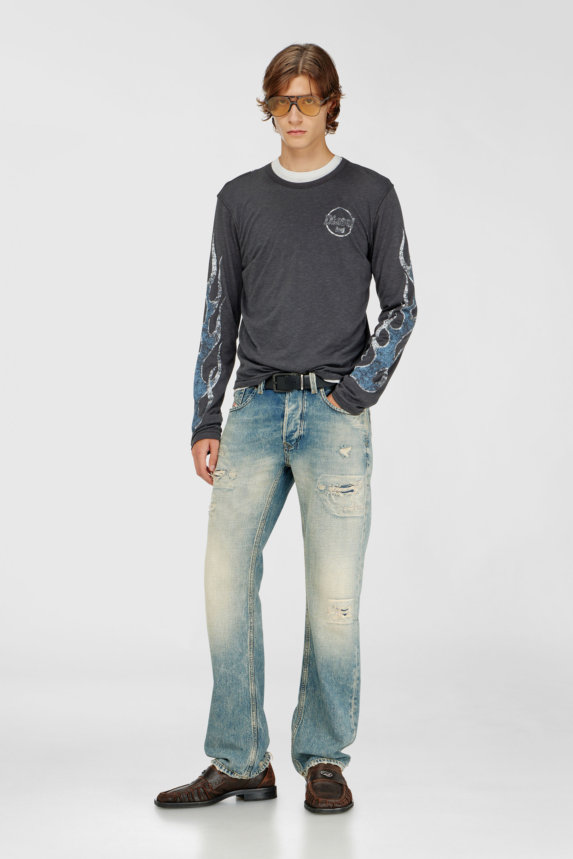 Long-sleeve T-shirt in slub jersey with crack print