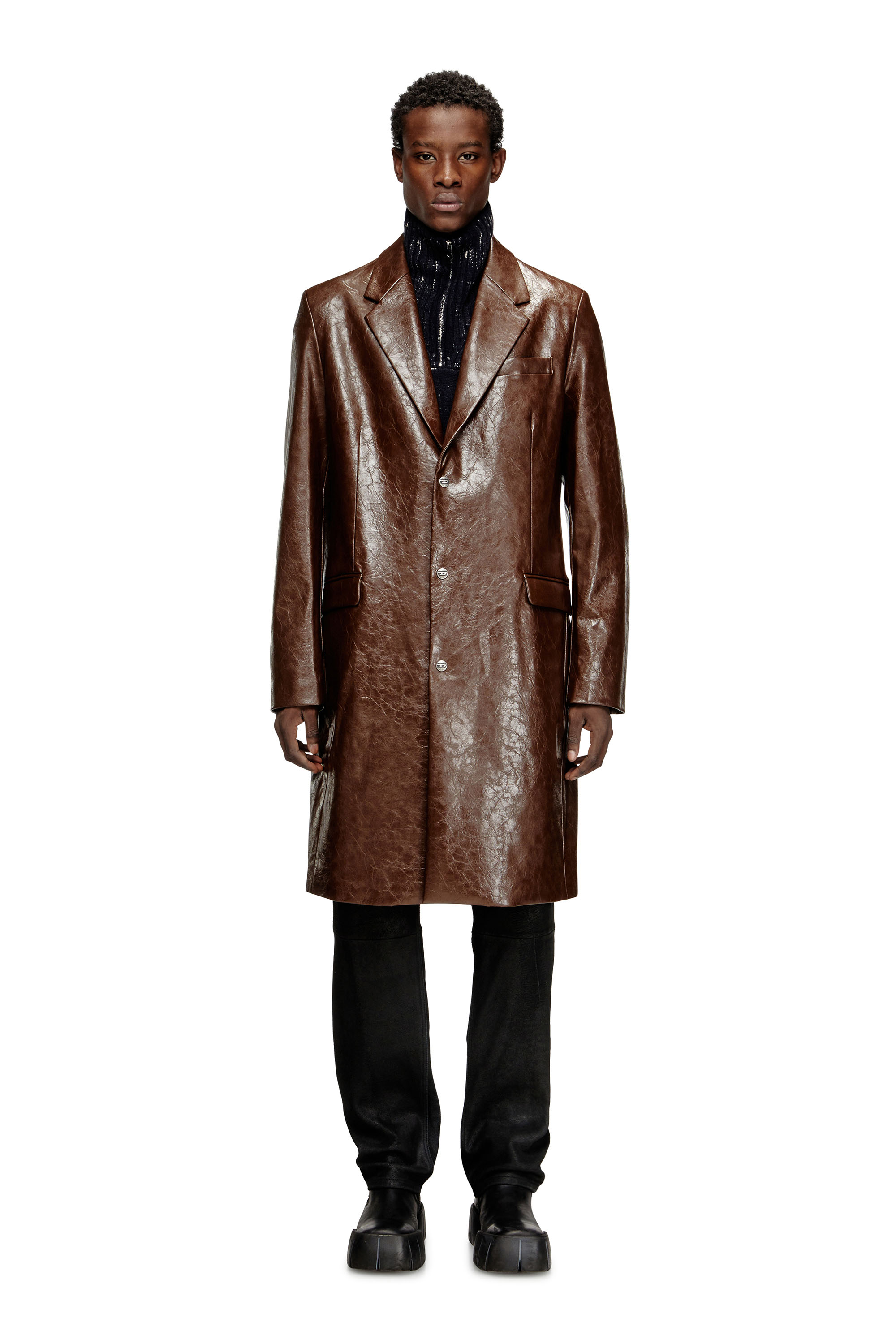 Diesel - J-CREED-COAT, Man's Coat in textured coated fabric in Brown - 1