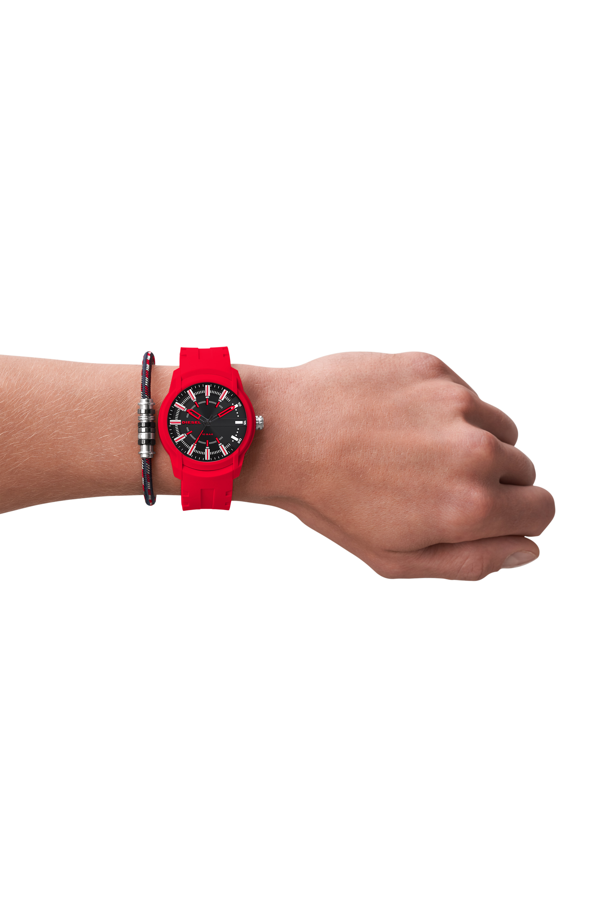 Diesel - DZ1979, Man's Armbar Silicone Watch and Bracelet Set in Red - 5