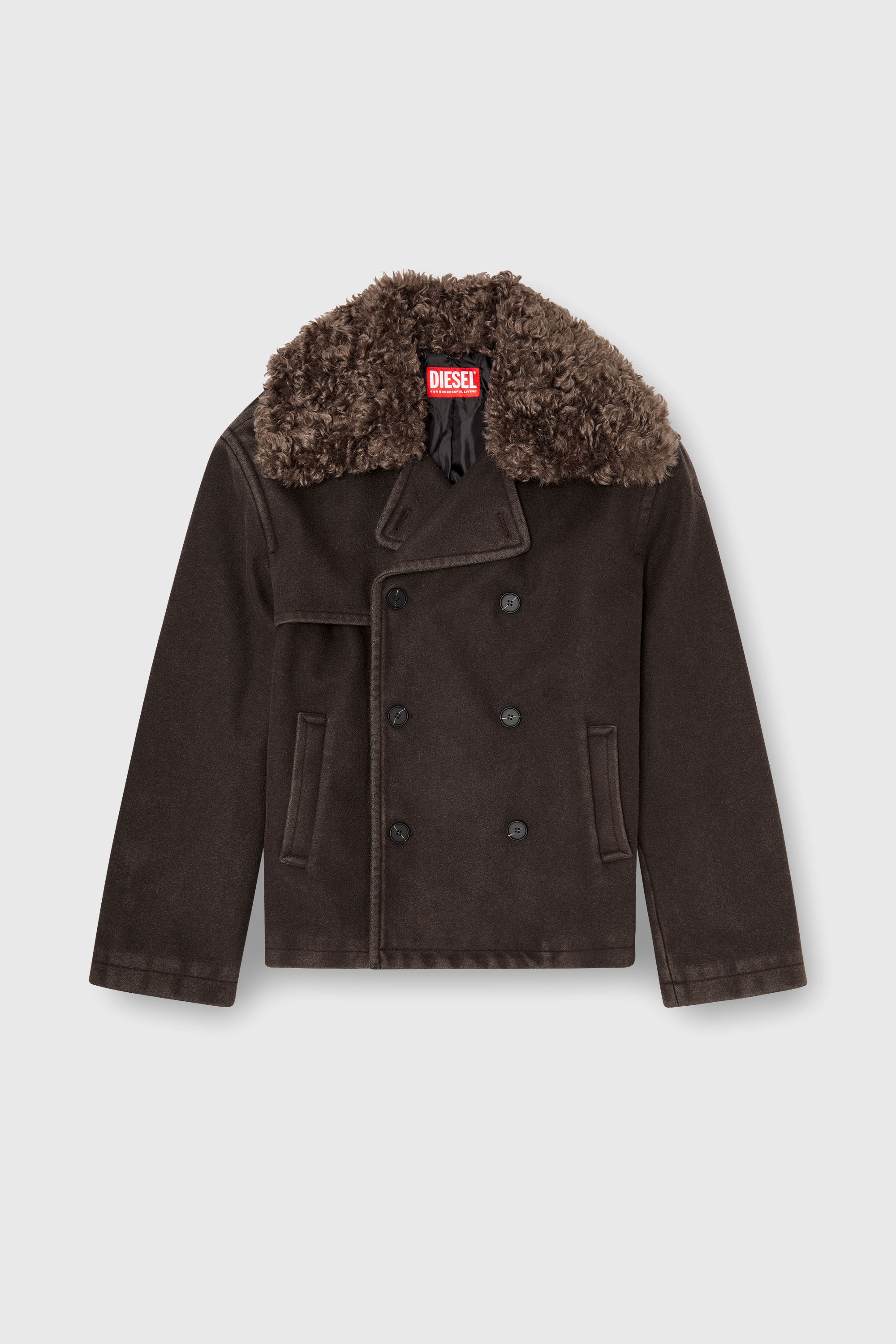 Diesel - W-JAKE-QMCH, Man's Wool-blend peacoat with detachable collar in Brown - 2