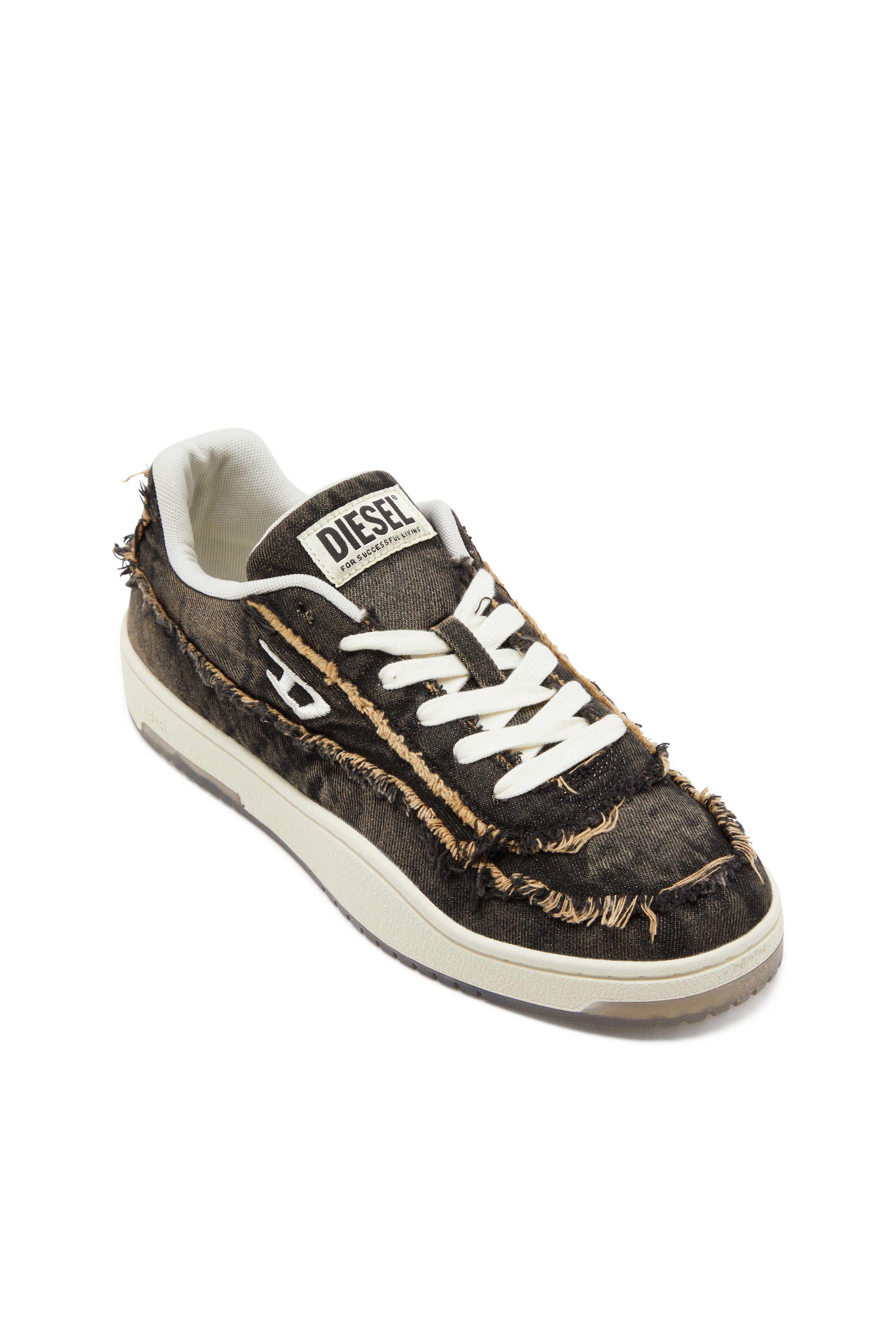 S-TRACKER-D LOW, Black Diesel - S-TRACKER-D LOW, Man's S-Tracker-D-Frayed denim sneakers with transparent sole in Black - 6