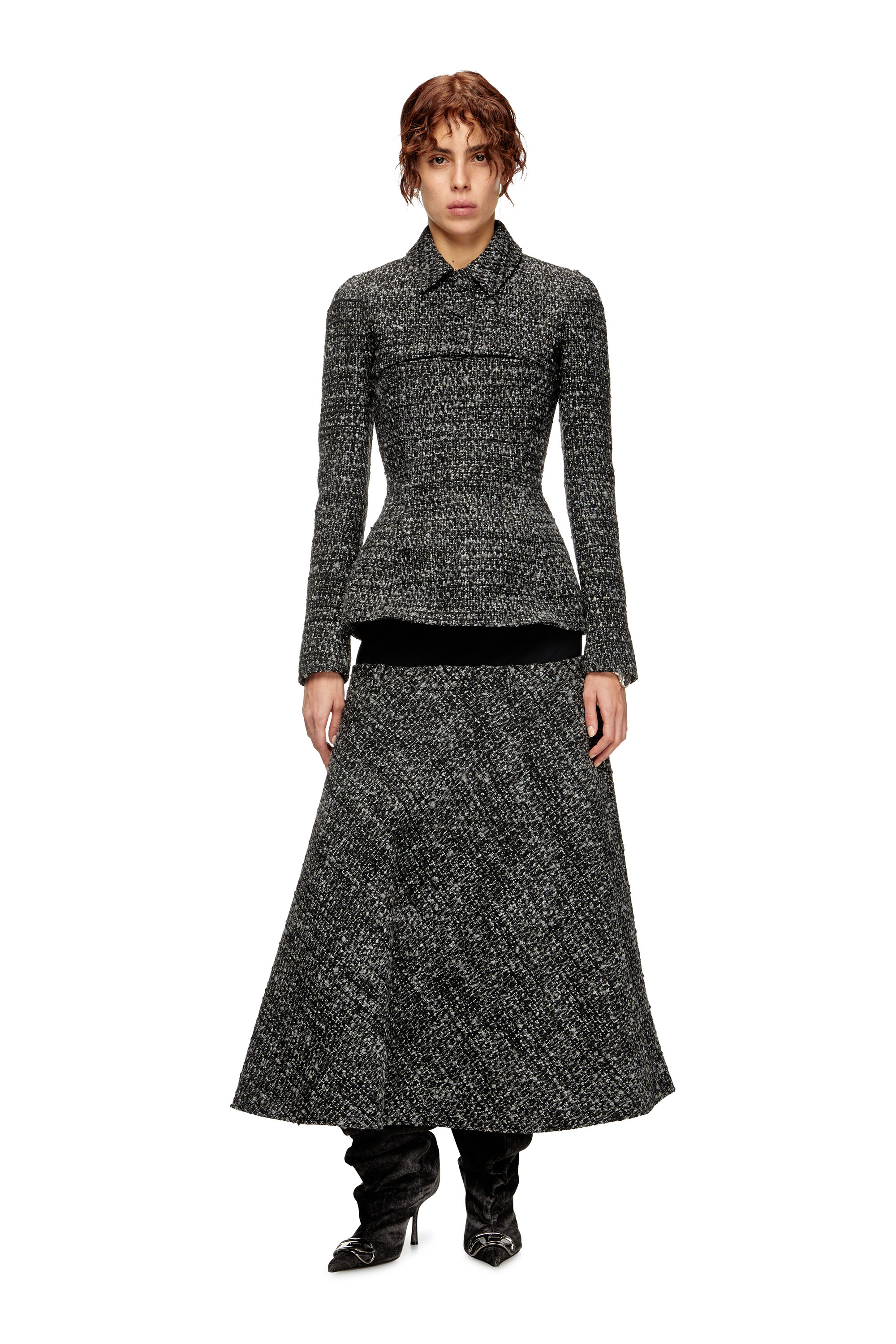 O-GRACE, Black Diesel - O-GRACE, Woman's Bouclé skirt with stretch waist in Black - 1