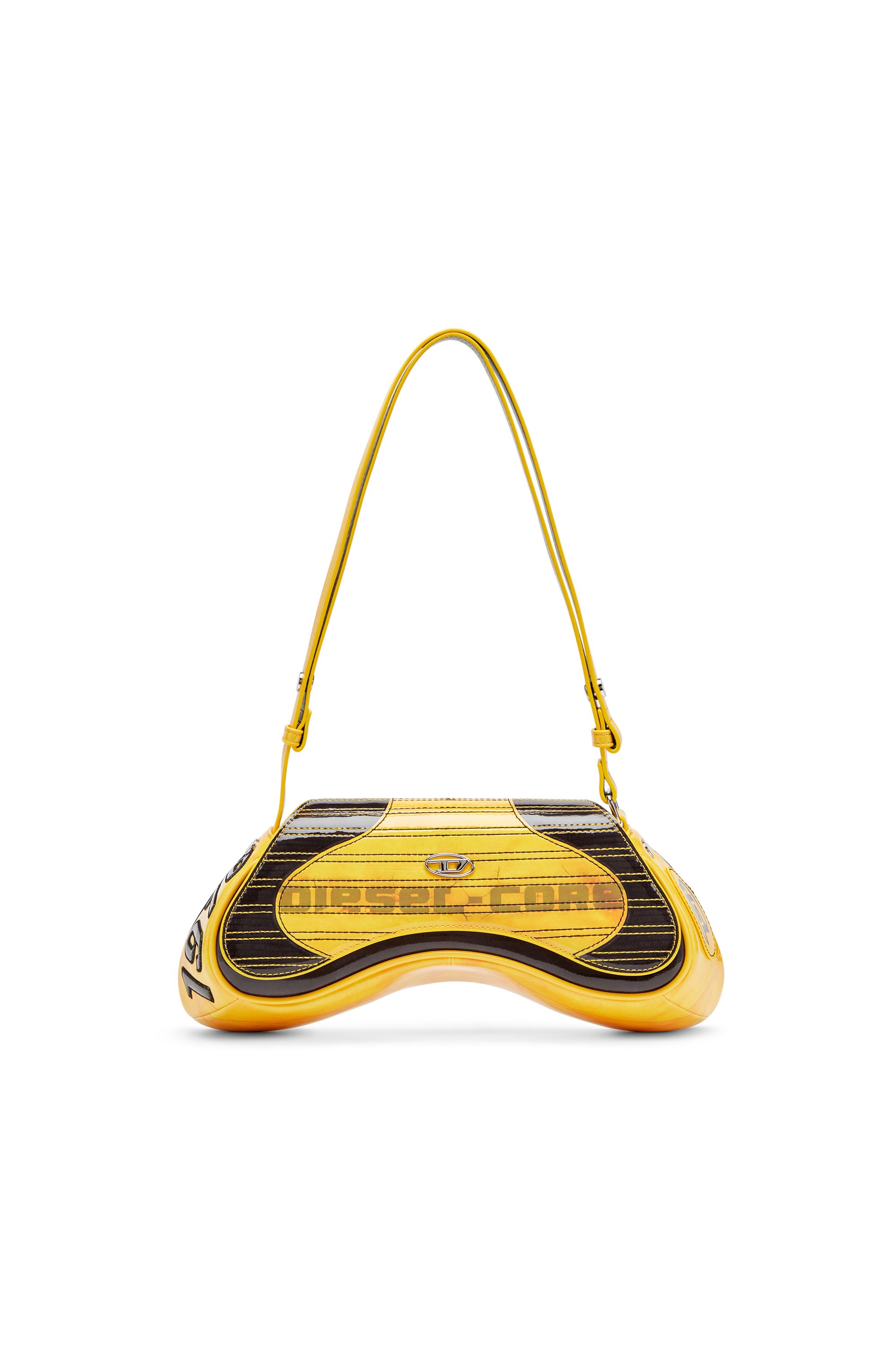 Diesel - PLAY CROSSBODY, Woman's Glossy crossbody bag with biker details in Yellow - 1