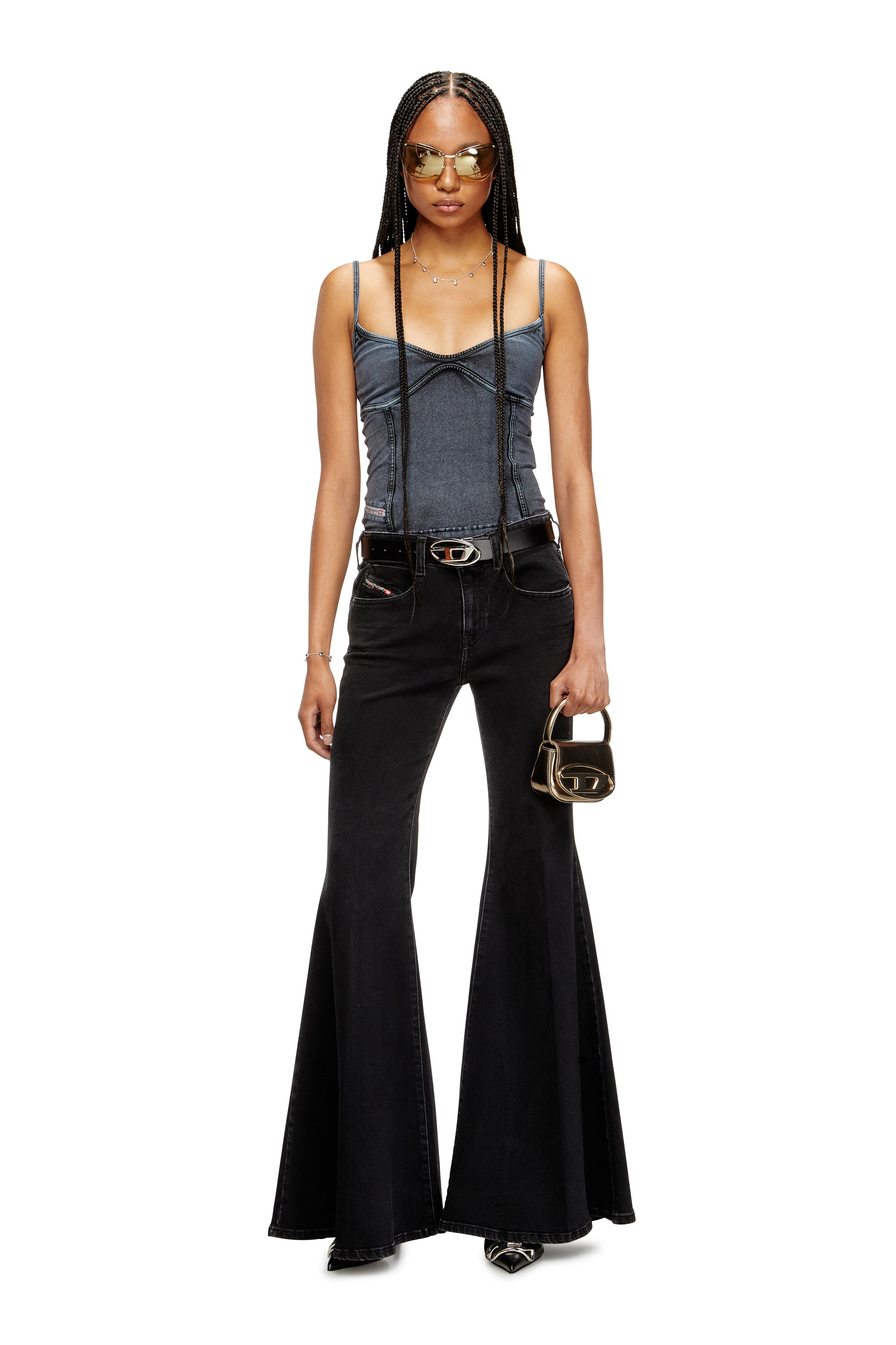 Flare Jeans 1970 D-Bleess 09M69, Black/Dark grey Diesel - Woman's Flare Jeans 1970 D-Bleess 09M69, Black/Dark grey - 1