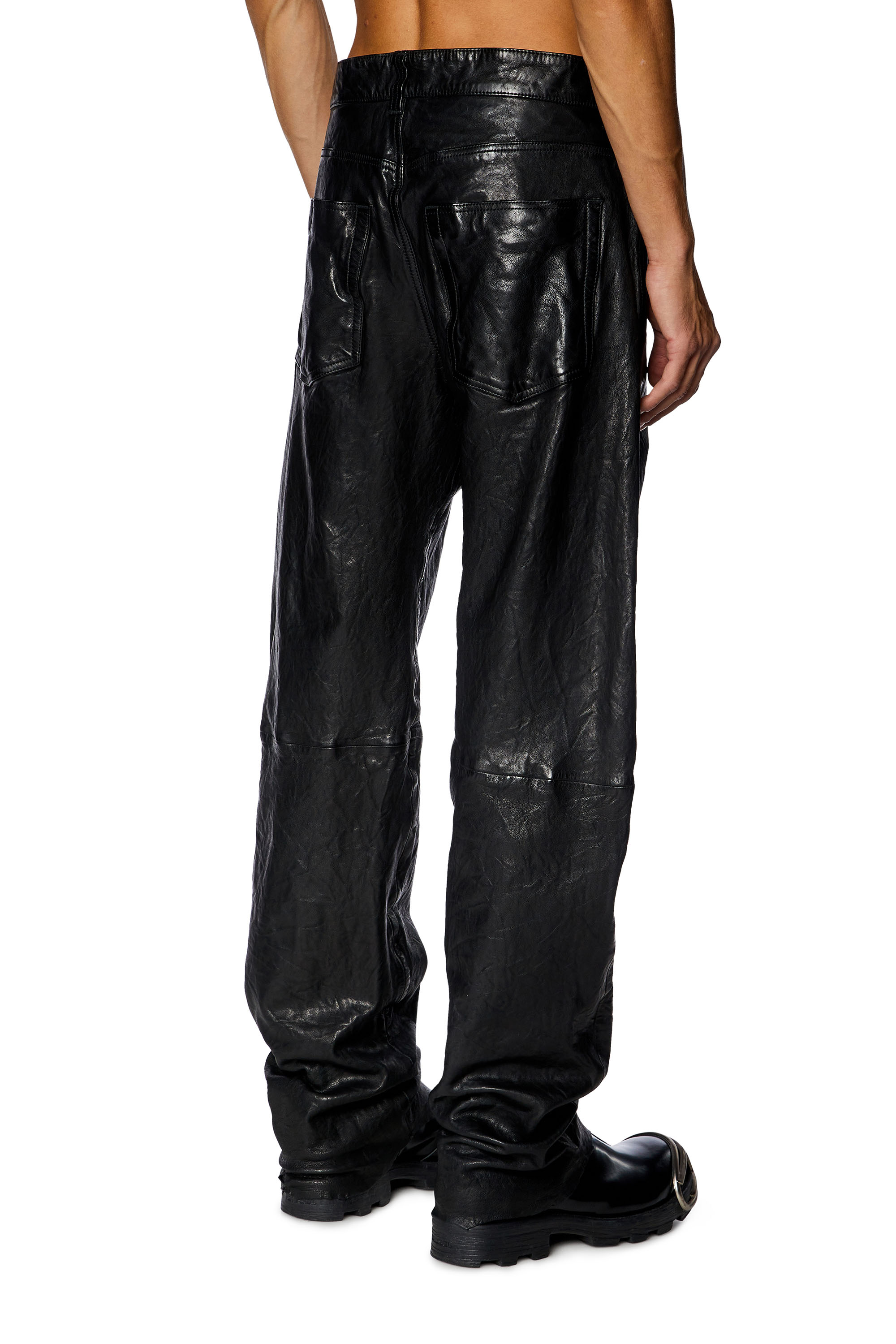 Diesel - P-MACS-LTH, Man Textured waxed-leather pants in Black - Image 3