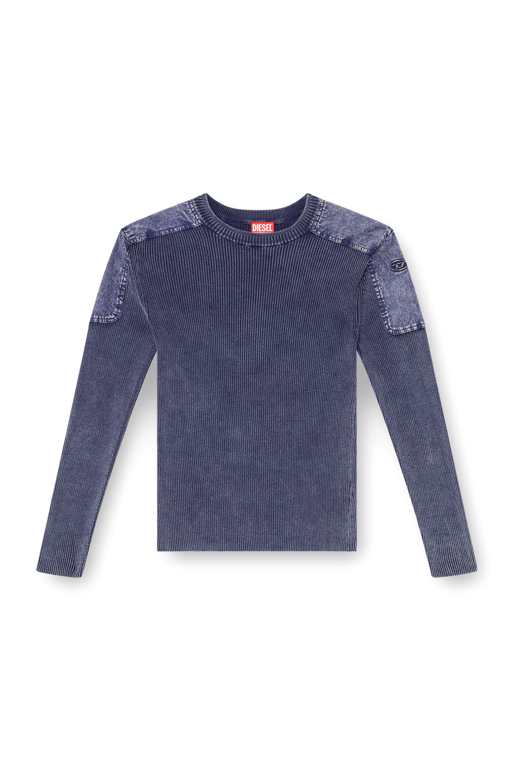 Diesel - K-MARTIN, Man's Jumper with contrast shoulder panels in Blue - 3