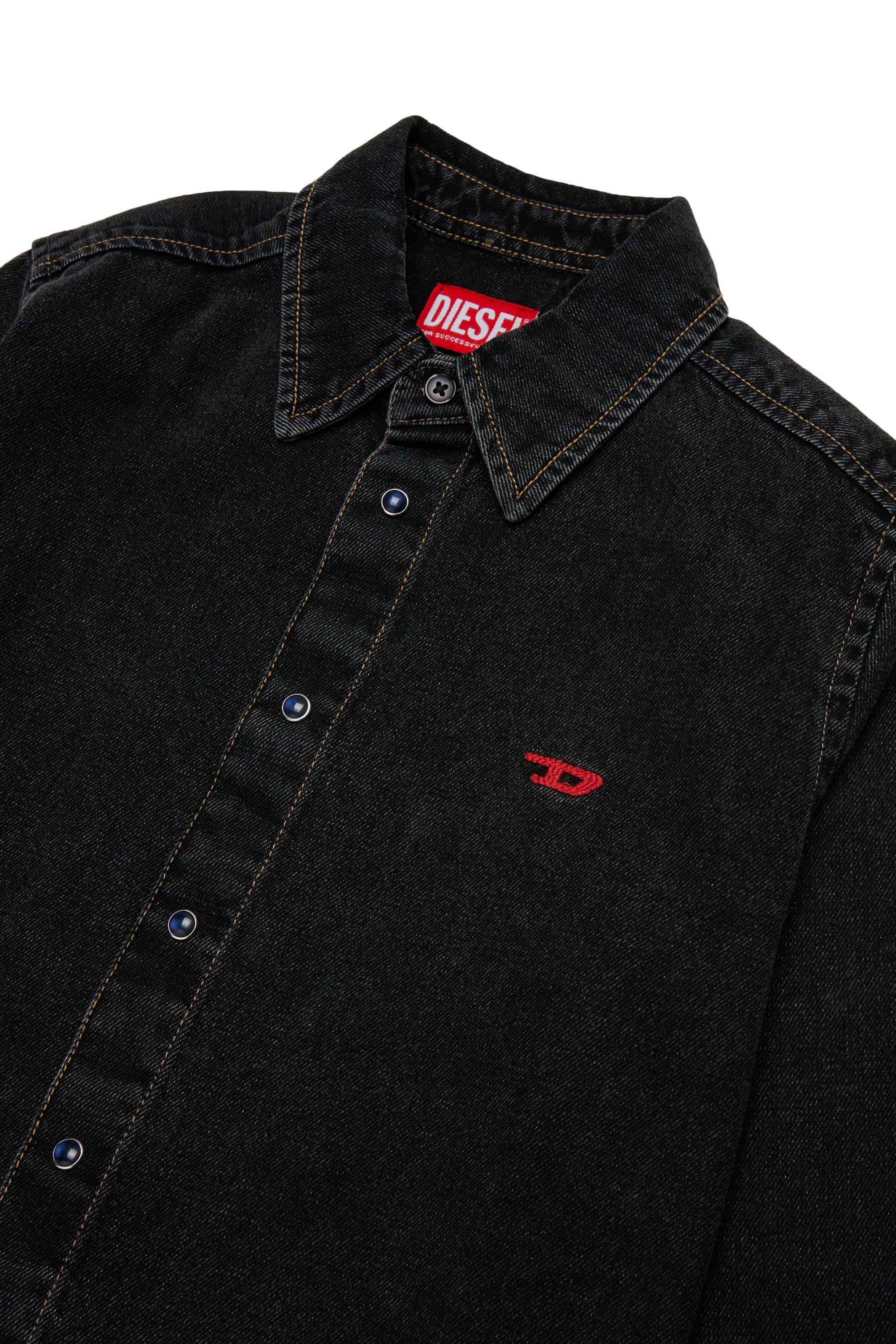 Diesel - CSIMPLY-OVER, Man's Denim shirt with D logo embroidery in Black/Dark grey - 3