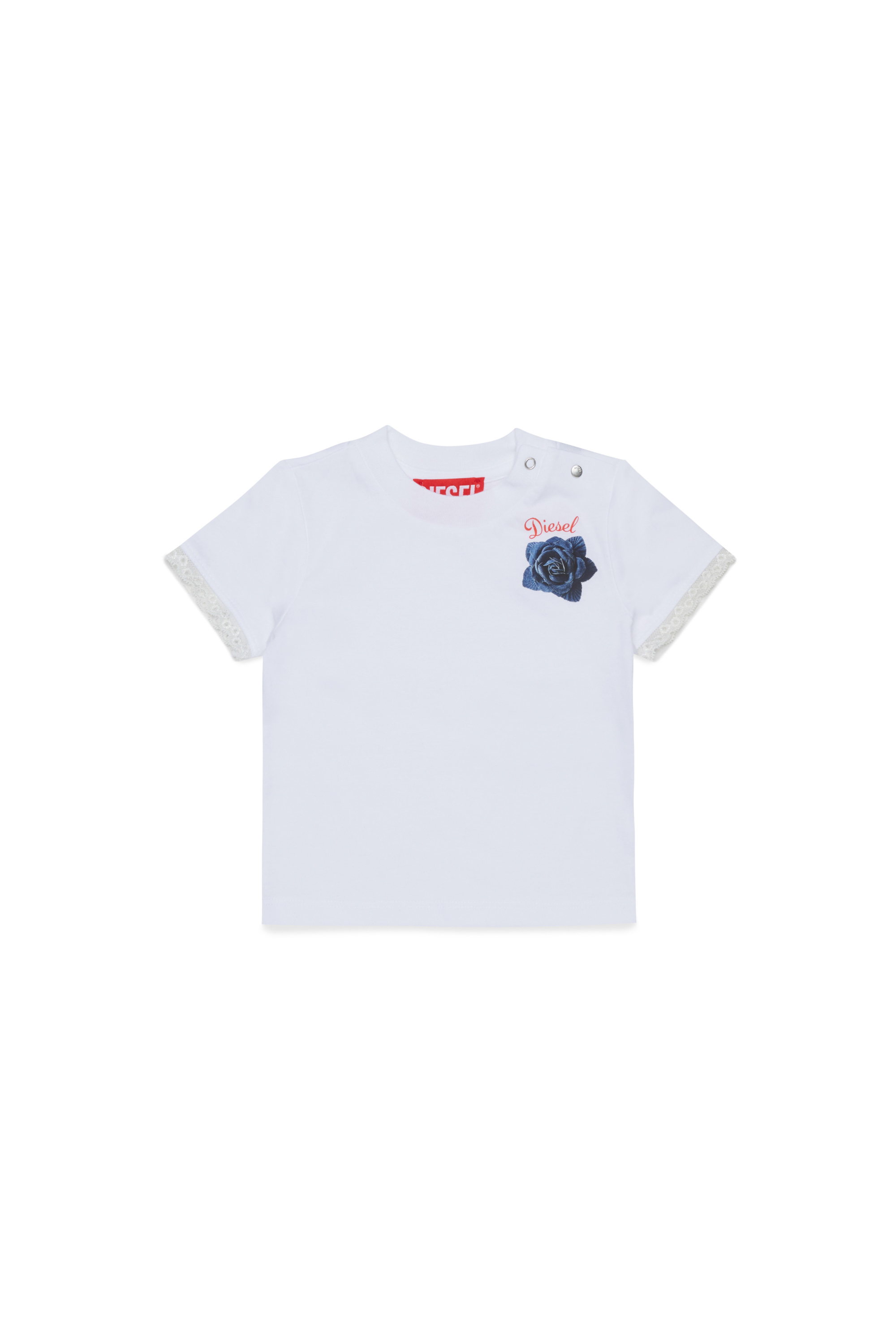 Diesel - TROSEZB, Woman's Lace-trimmed T-shirt with rose print in White - 1