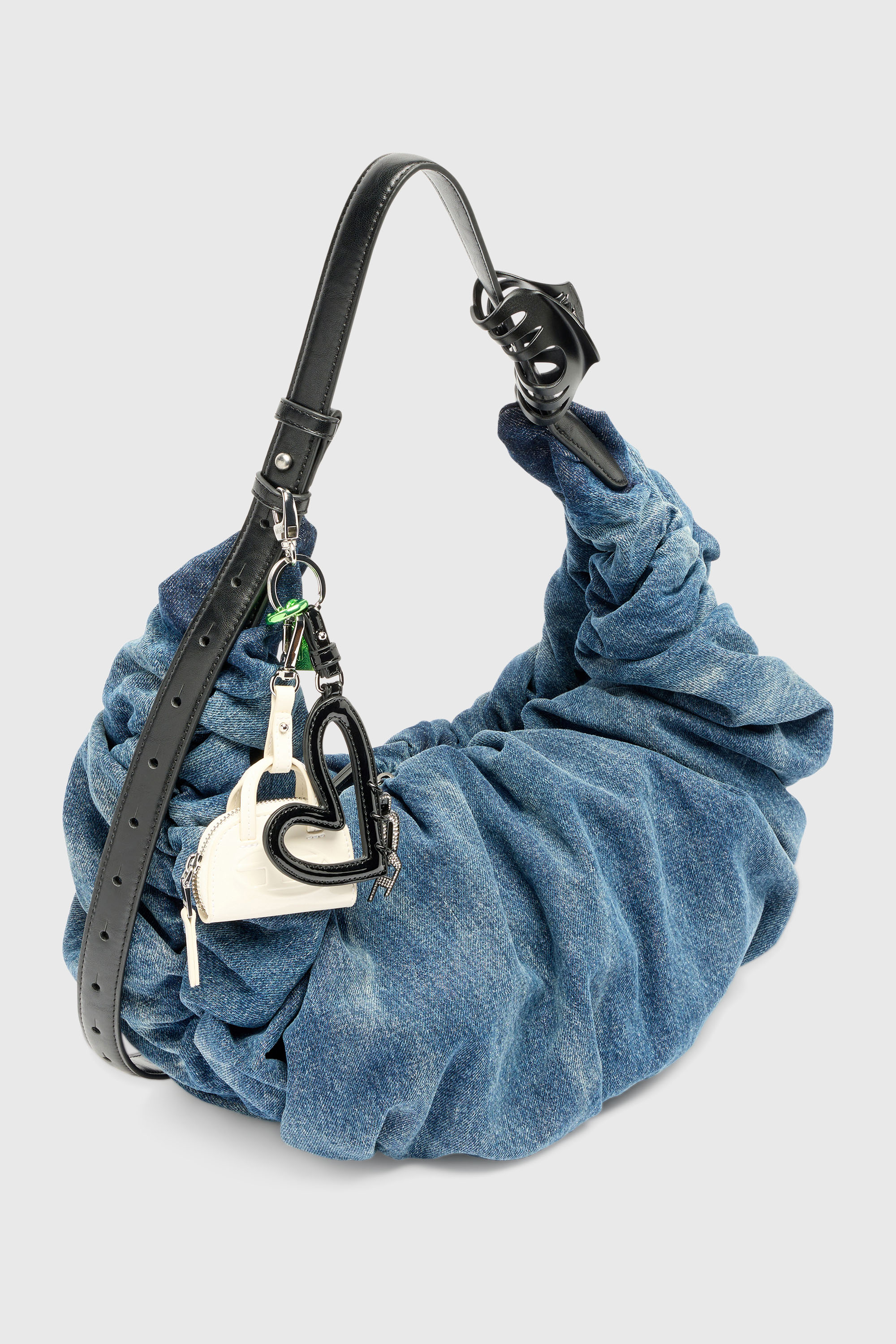 Diesel - GRAB-D HOBO L, Woman's Grab-D-Large scrunched hobo bag in treated denim in Medium blue - 2