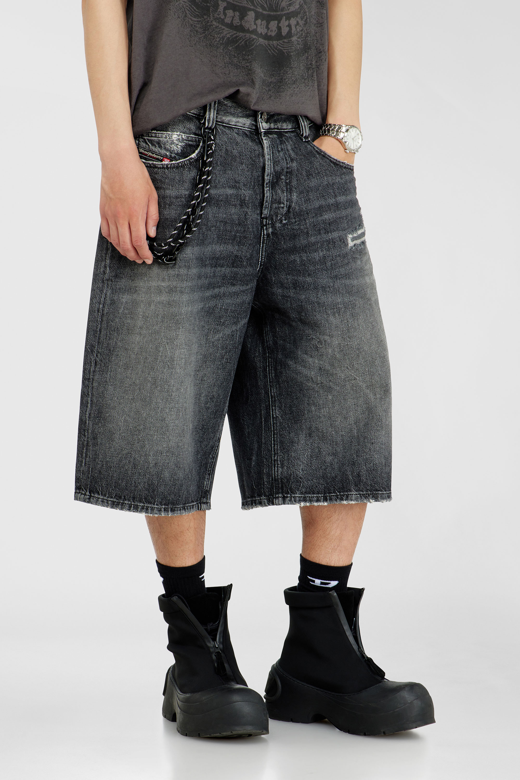 Diesel - D-ENIM-M-SHORT, Unisex's Denim relaxed shorts with abrasions in Dark grey - 7